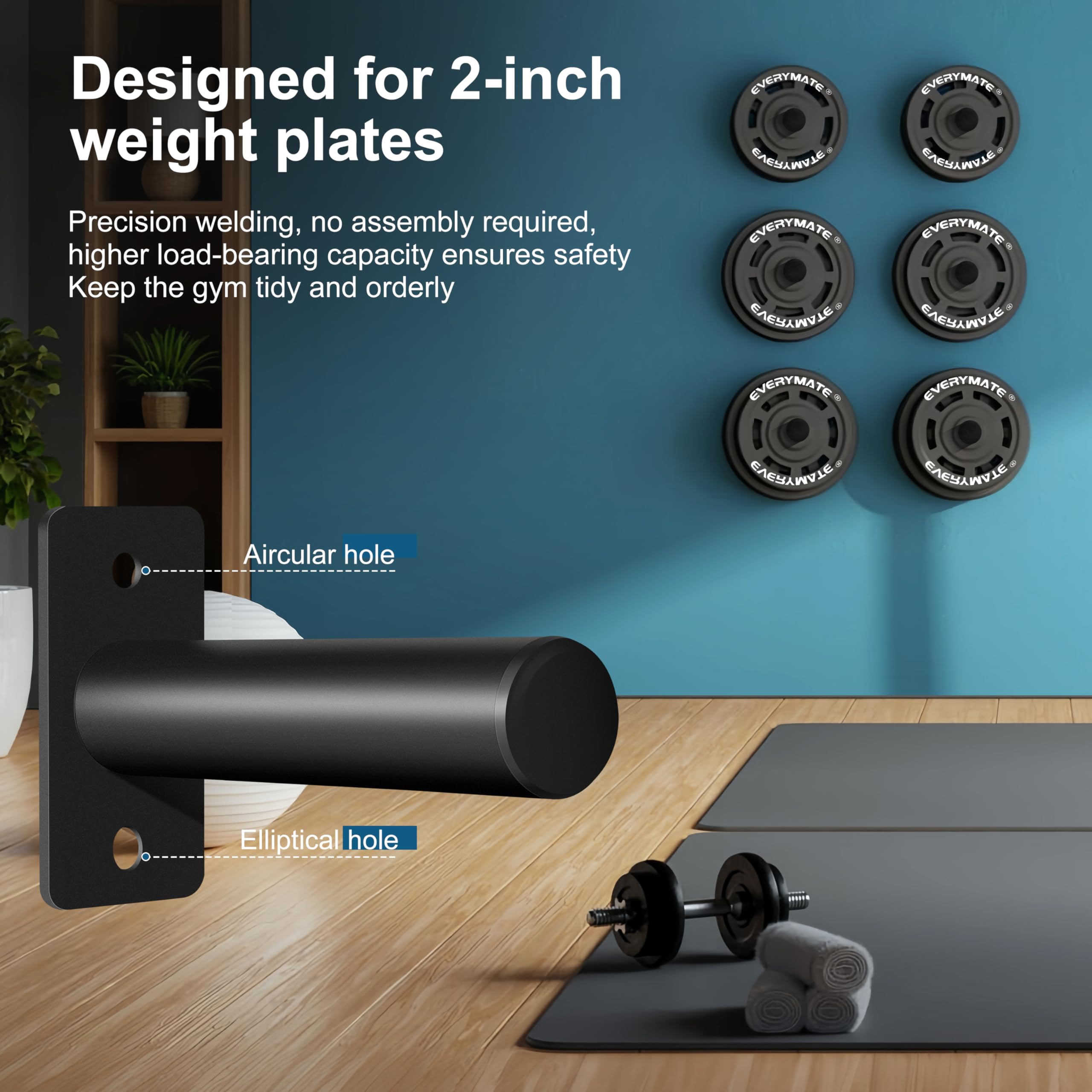 Olympic Weight Plate Holder - Wall Mounted Weight Rack Storage for Home Gym Organization | Perfect for Garage Gym, CrossFit & Strength Training Equipment Storage