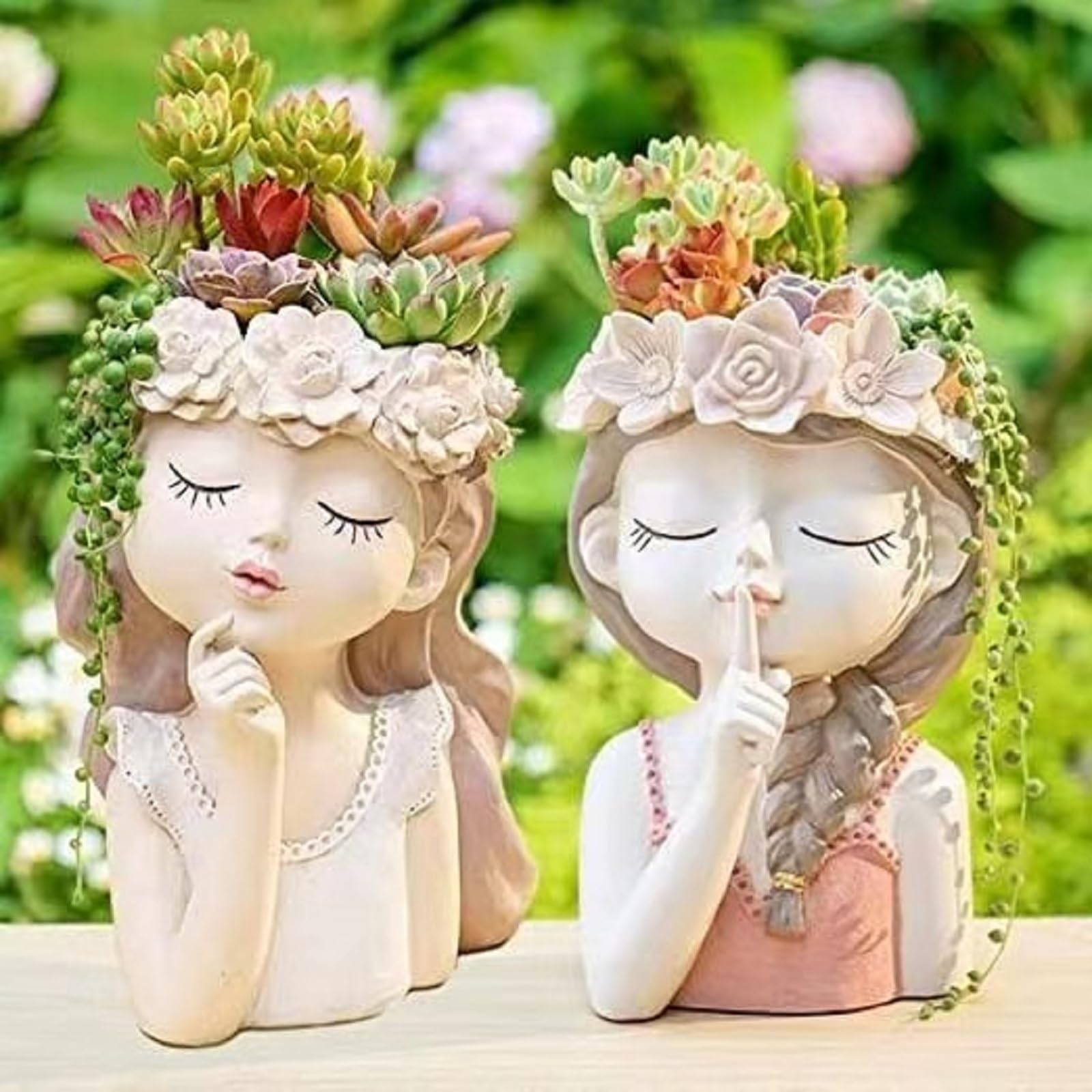 Head Planter Succulent Pots - Cute Resin Face Flower Pot with Drainage for Cactus & Plants - Creative Home & Office Decor Gift for Women & Men (7.3x6.5x10.6 Inch) - Perfect for Indoor Gardens, Desk Decor, and Unique Housewarming Gifts