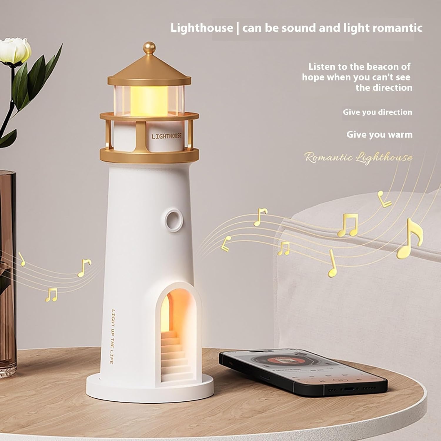 Moonlight Lighthouse Night Light - Portable LED Lighthouse Projector Lamp with Wireless Charging, Perfect for Bedroom, Nursery, Kids Room & Home Decor - Creates Soothing Ambiance for Relaxation & Sleep