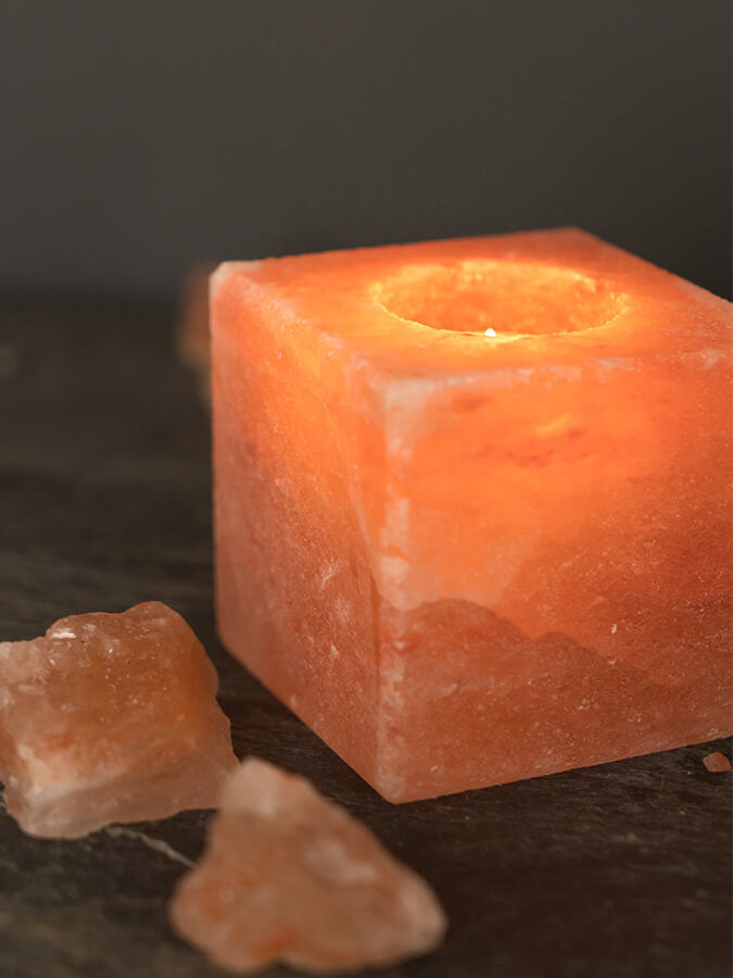 Himalayan Salt Tealight Candle Holder - Square Yoga Studio Decor for Meditation, Relaxation & Home Spa Ambiance
