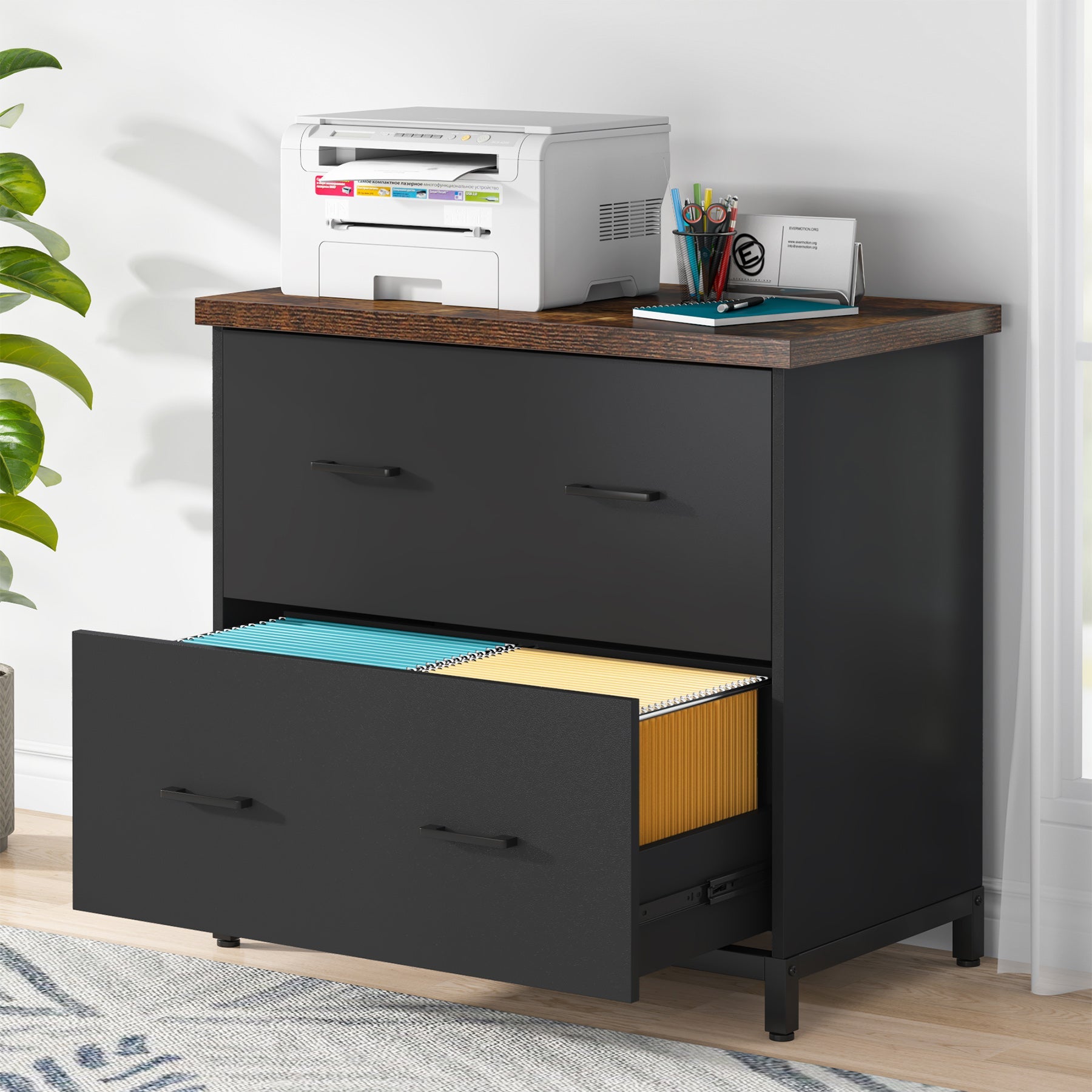 2-Drawer Lateral File Cabinet with Printer Stand - Heavy Duty Office Storage Solution for Documents, Files & Supplies - Perfect for Home Office, Workspace & Business Organization