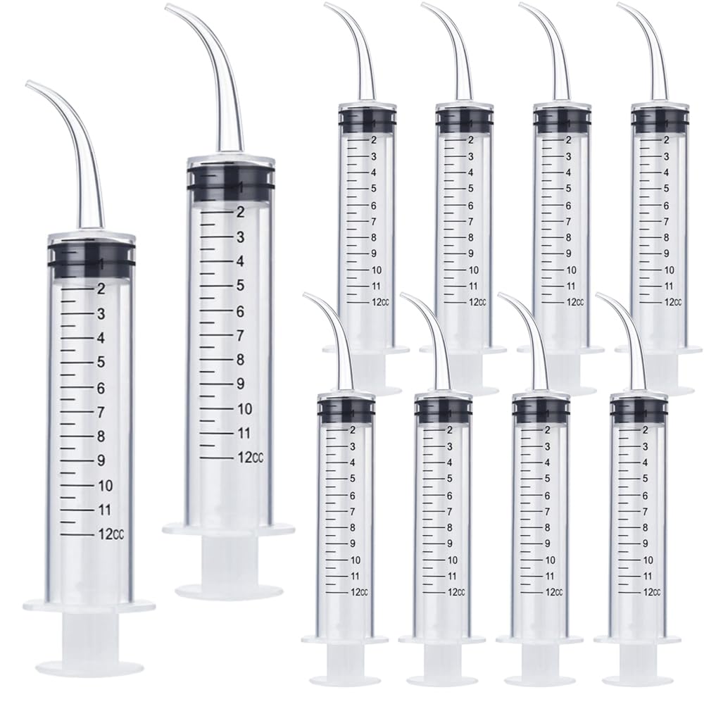 10 Pack Dental Irrigation Syringes with Curved Tip & Measurement Scale - Wisdom Teeth Care, Oral Rinse & Tonsil Stone Removal - Perfect for Post-Surgery Recovery & Daily Oral Hygiene