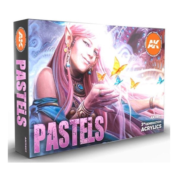 AK Interactive 11607 3rd Generation Acrylic Pastels Set - 24 Vibrant Colors for Miniature Painting, Model Kits & DIY Crafts | Perfect for Scale Models, Warhammer & Art Projects