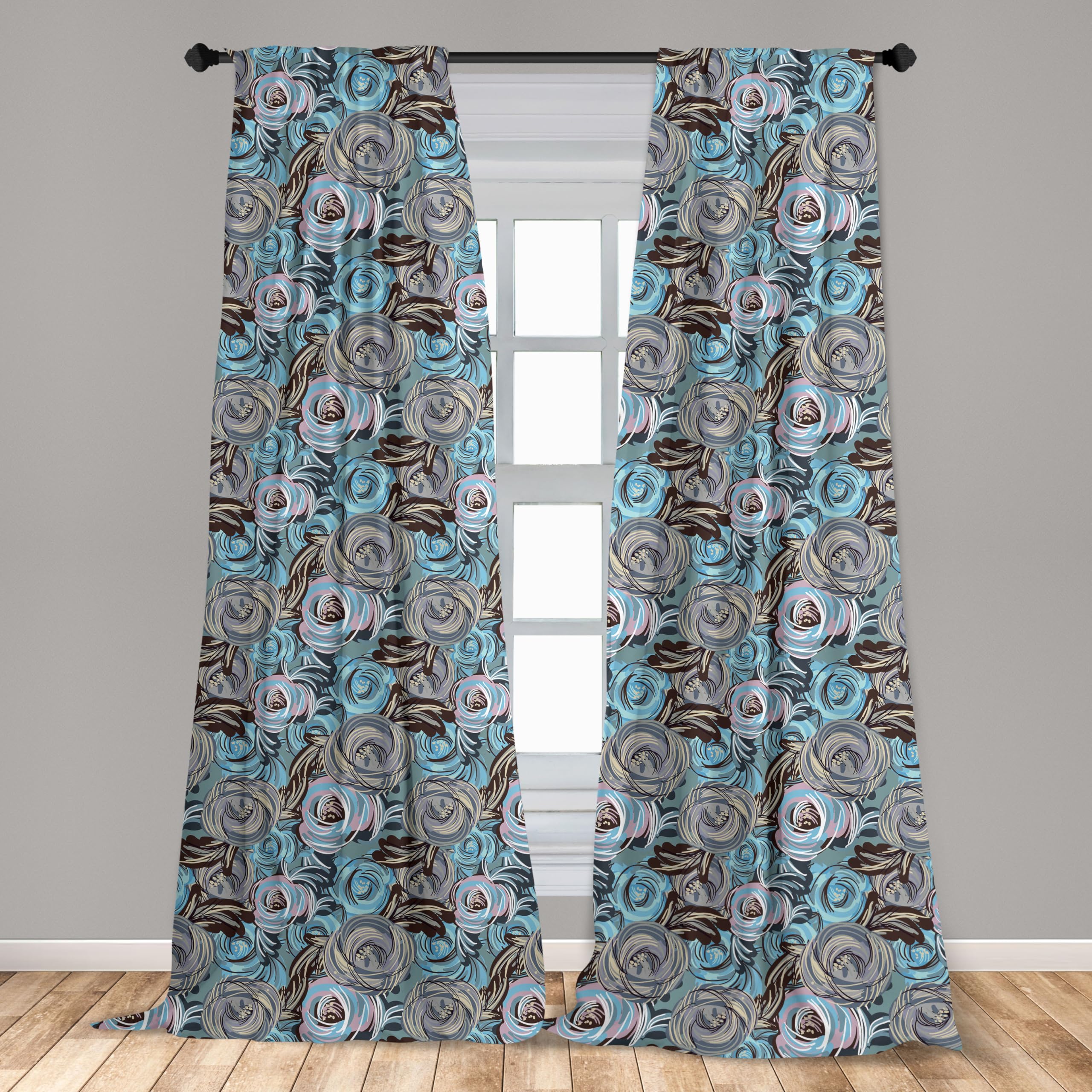 Ambesonne Floral Window Curtains - 2-Panel Set with Rod Pocket, 28