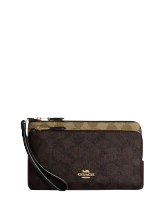 Coach Double Zip Wallet in Signature Canvas - Stylish & Compact Card Holder for Women - Perfect for Everyday Use, Travel, and Gifting