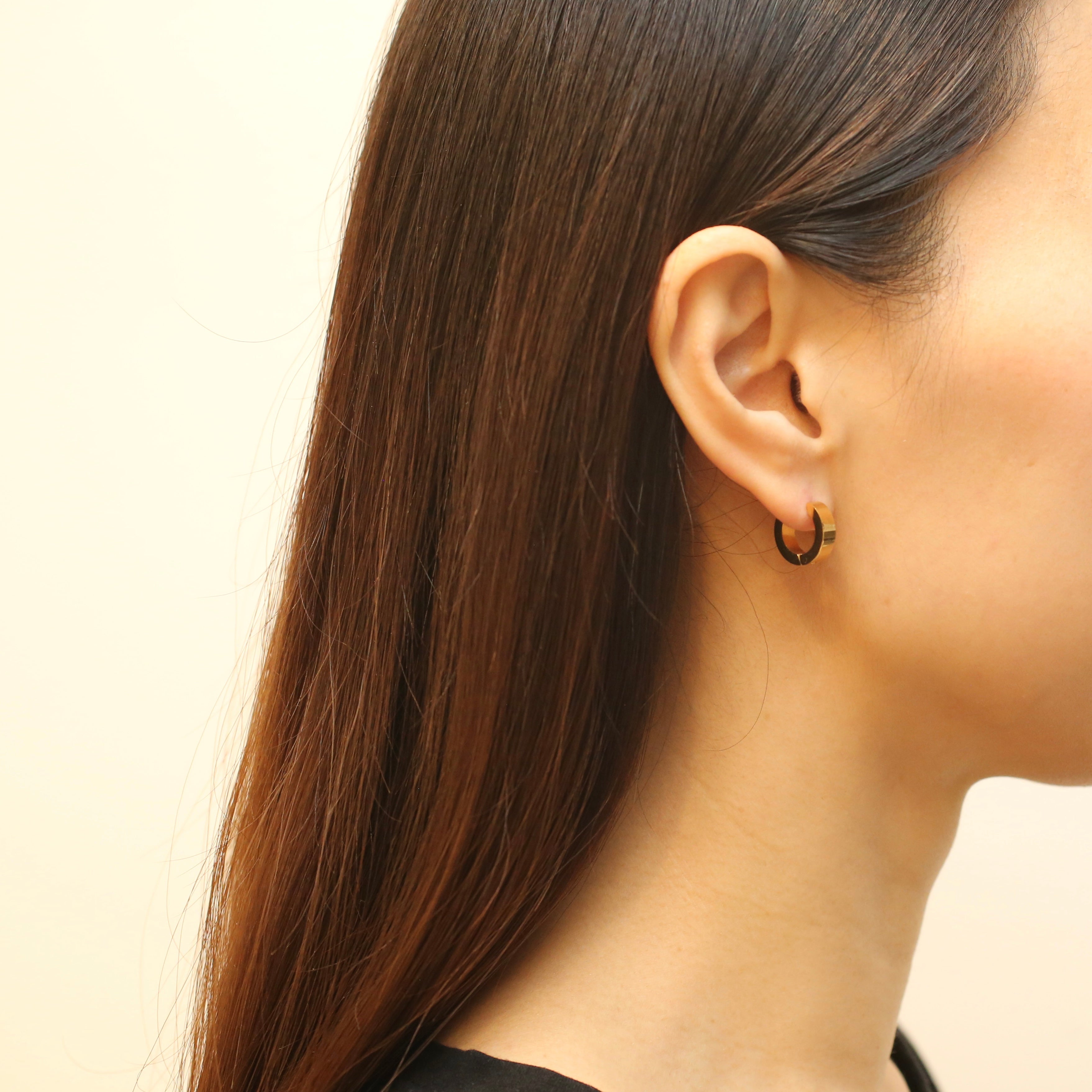 Small Edge Hoop Earrings for Women - Minimalist Gold Plated Huggie Earrings for Everyday Wear, Gift for Her | Perfect for Work, Parties & Casual Outfits