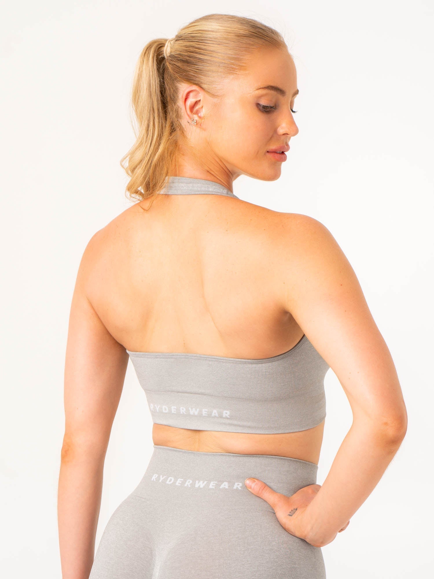 Contour Halter Bra - Light Grey Marl - Comfortable Support for Yoga, Workouts & Everyday Wear