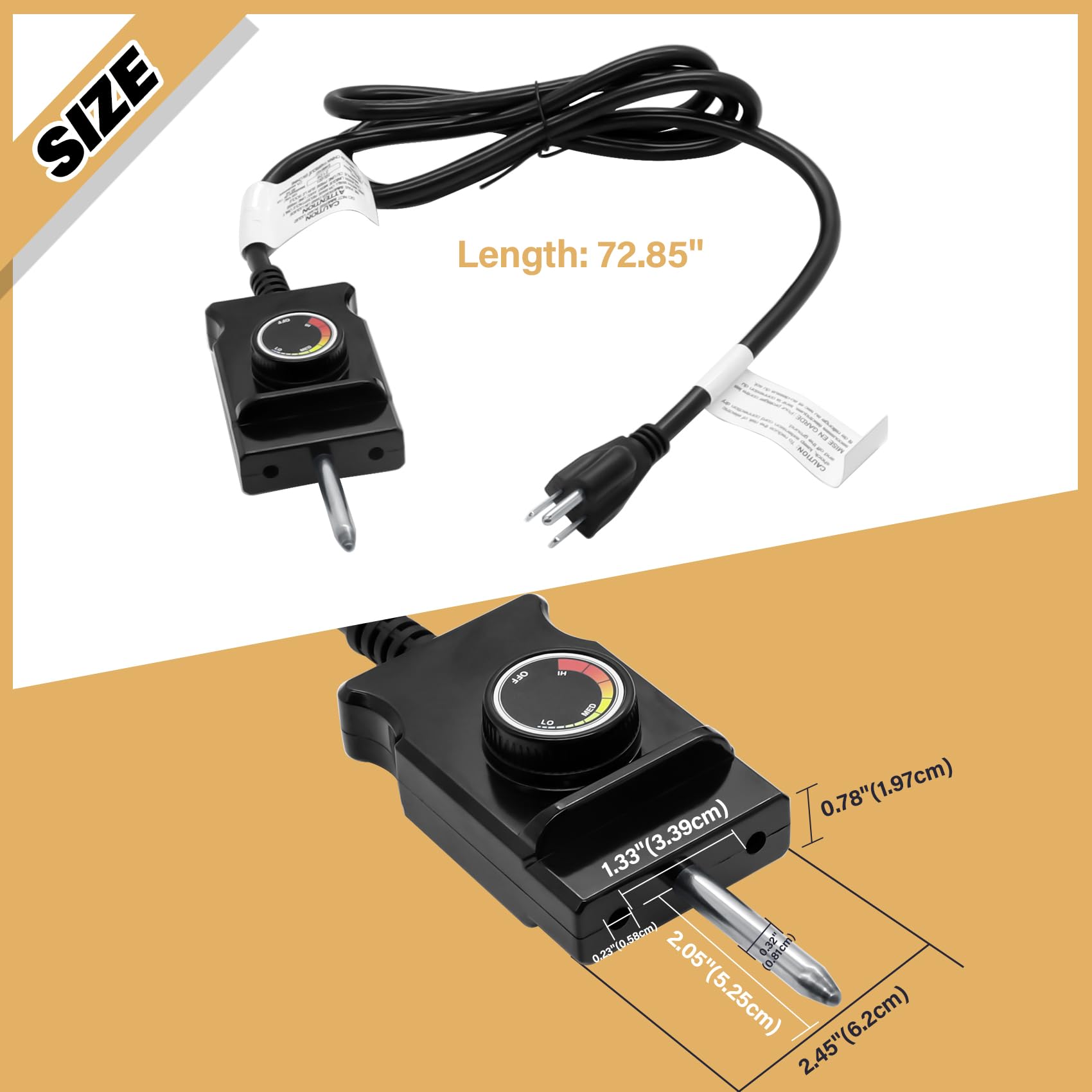 Adjustable Thermostat Controller Probe Cord for Masterbuilt Analog Electric Smokers - Replacement Thermostat Control with Power Cord for Most Electric Smokers & Grills Heating Elements - Perfect for BBQ, Smoking Meat, and Outdoor Cooking