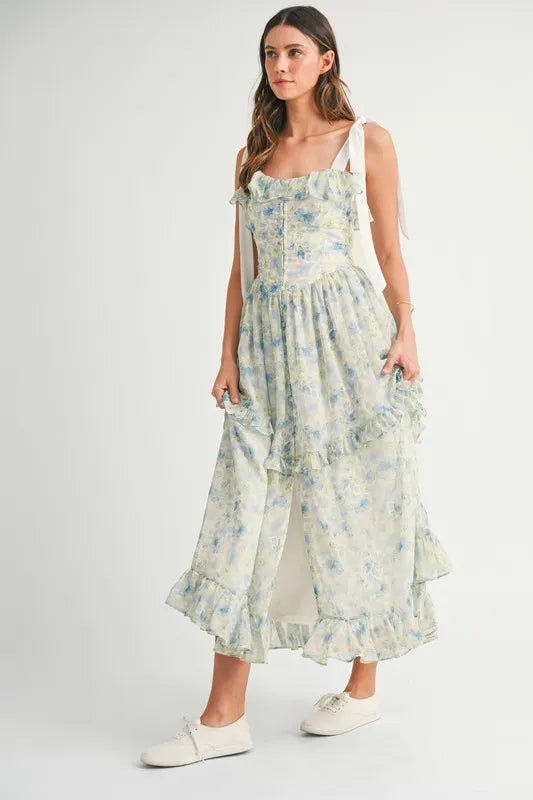 Floral Print Summer Midi Dress with Adjustable Shoulder Straps - Perfect for Beach Vacations, Garden Parties & Casual Outings