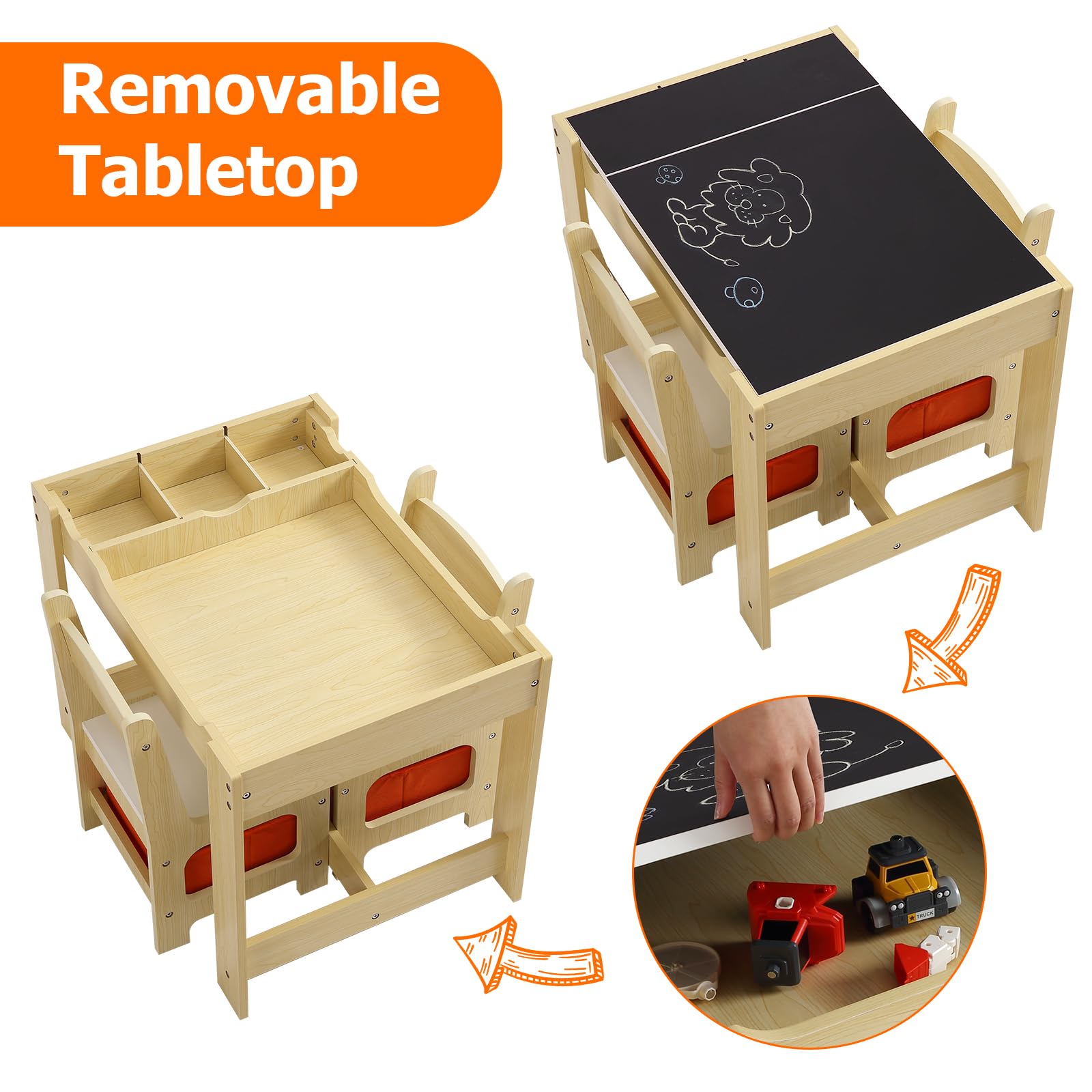 GARVEE 3-in-1 Kids Table and Chair Set with Storage Drawer | Wooden Activity Table for Toddlers | Arts & Crafts Table | 2-in-1 Tabletop | Natural Wood Playroom Furniture for Home, Preschool & Kindergarten | Perfect for Drawing, Learning & Playtime Activities
