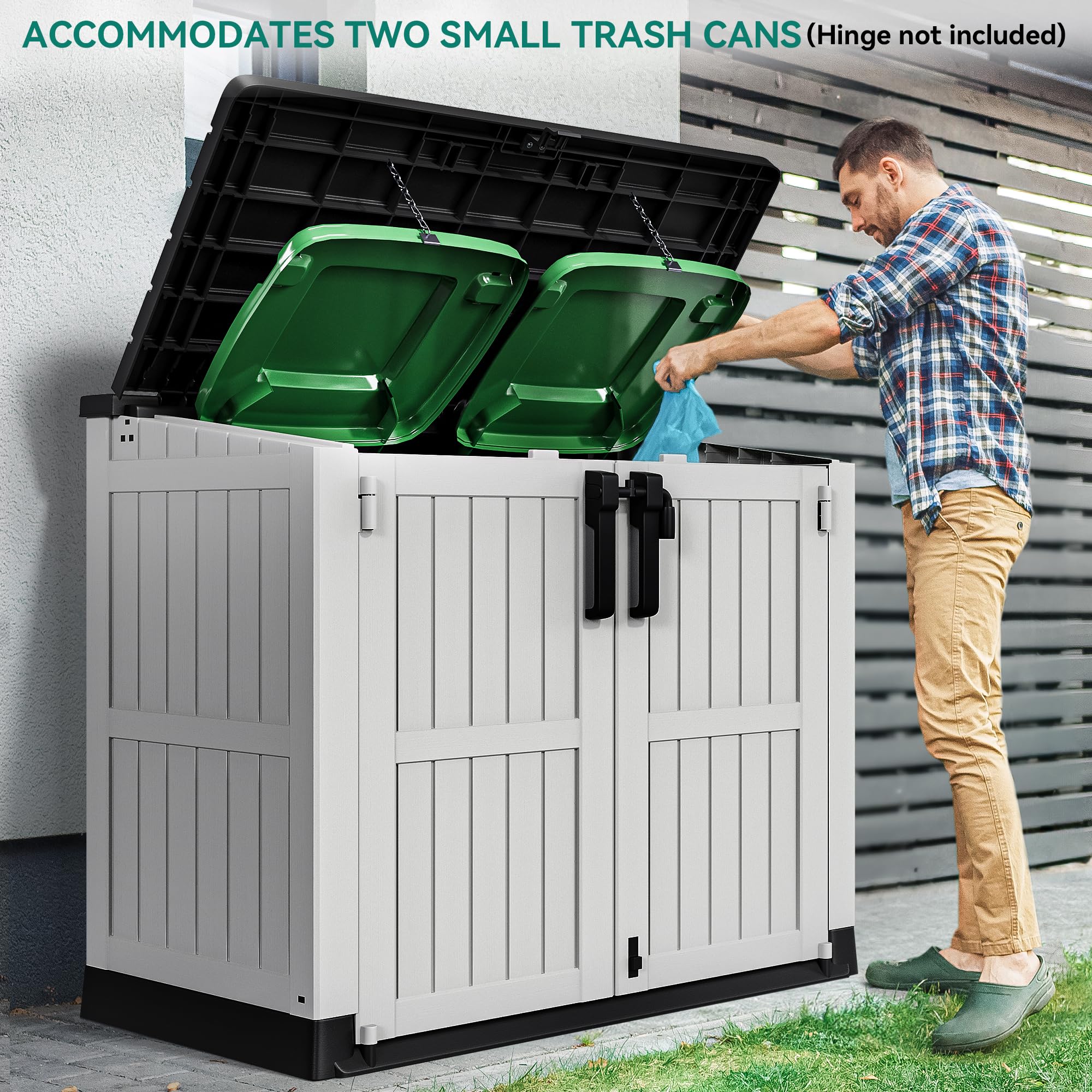 YITAHOME 36 cu ft Resin Outdoor Storage Shed - Weatherproof Horizontal Tool Shed with Lockable Doors & Ventilation - Perfect for Garden Tools, Trash Cans & Backyard Organization (Light Gray) | Ideal for Patio, Garage & Lawn Equipment Storage