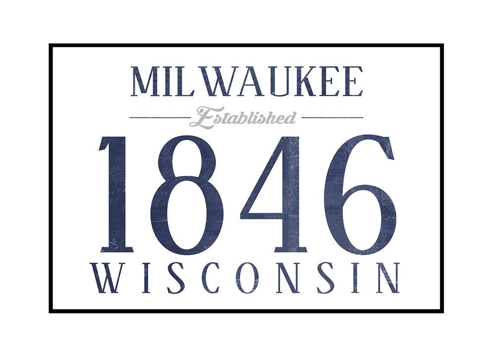Milwaukee Wisconsin Established Date Blue Framed Canvas Print 36x24 - Vintage City Art for Home, Office & Gift Decor