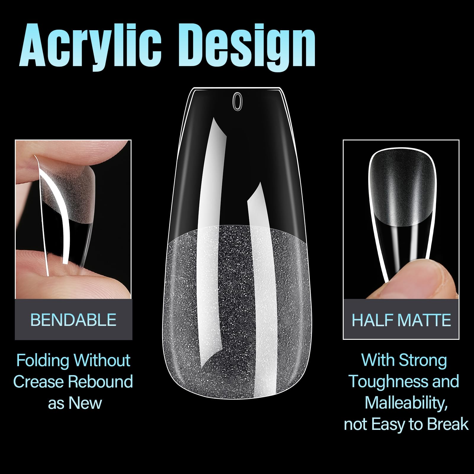 TOMICCA Medium Coffin Nail Tips - 240Pcs Half Matte Soft Gel False Nails with 12 Sizes for Acrylic Extensions | DIY Nail Art Kit for Beginners & Professionals | Perfect for Home Manicures, Salon Use & Special Occasions