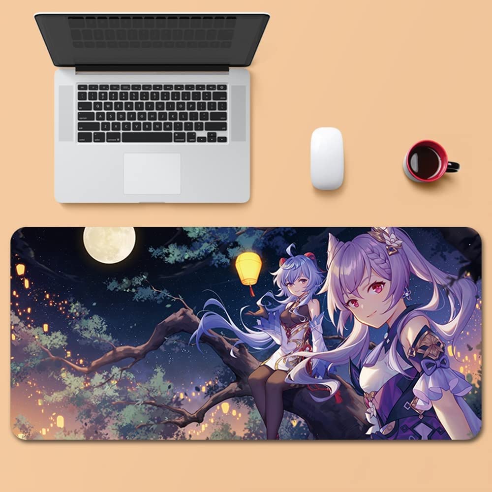 Genshin Impact Keqing Anime Gaming Mouse Pad - Extra Large 400x900mm, 5mm Thick Non-Slip Waterproof Keyboard & Laptop Desk Mat with Wrist Support - Perfect for PC Gaming, Office Work & Home Computer Setup
