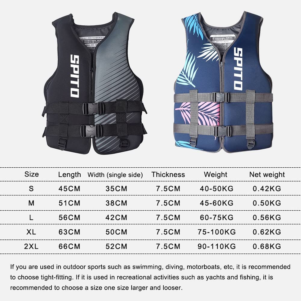 SPITO Adjustable Life Jacket for Adults - Breathable Safety Vest for Men & Women, 40-110KG - Perfect for Swimming, Fishing, Surfing, Kayaking & Water Sports