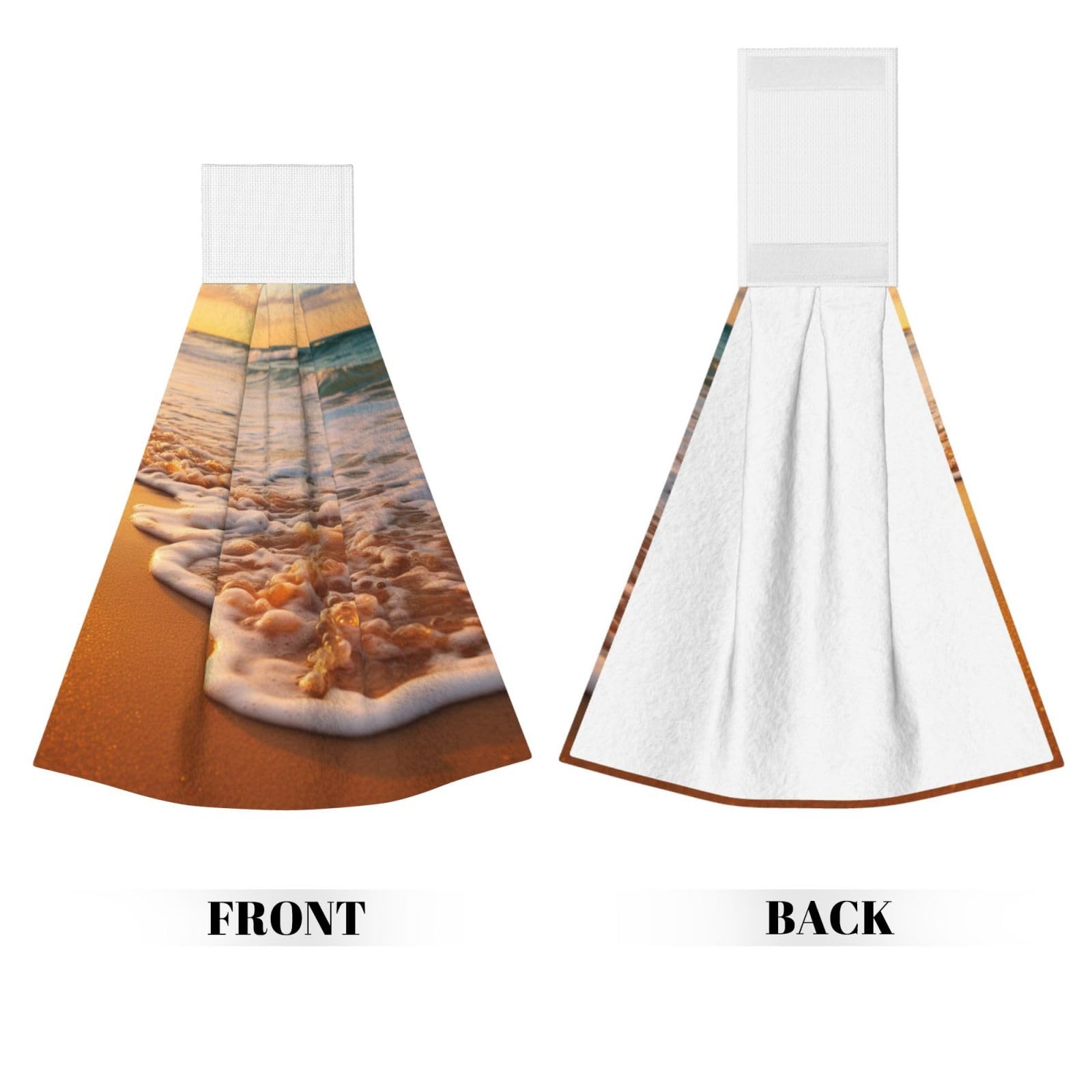 Ocean Sunset Hanging Kitchen Towel Set - Soft Coral Velvet Hand Towels with Loops for Bathroom, Dish Wiping & Kitchen Use - Absorbent Washcloths for Dishes, Hands & Face - Perfect for Home, RV & Beach House Decor
