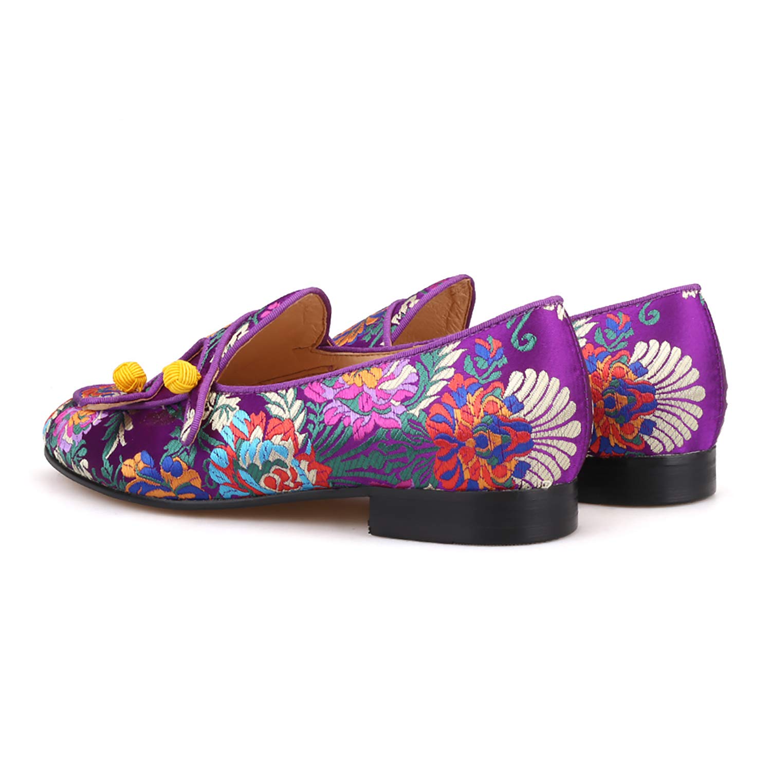 HI&HANN Men's Silk Loafers - Chinese Style Floral Embroidered Slippers for Wedding, Party & Formal Occasions - Comfortable Smoking Shoes for Grooms & Special Events