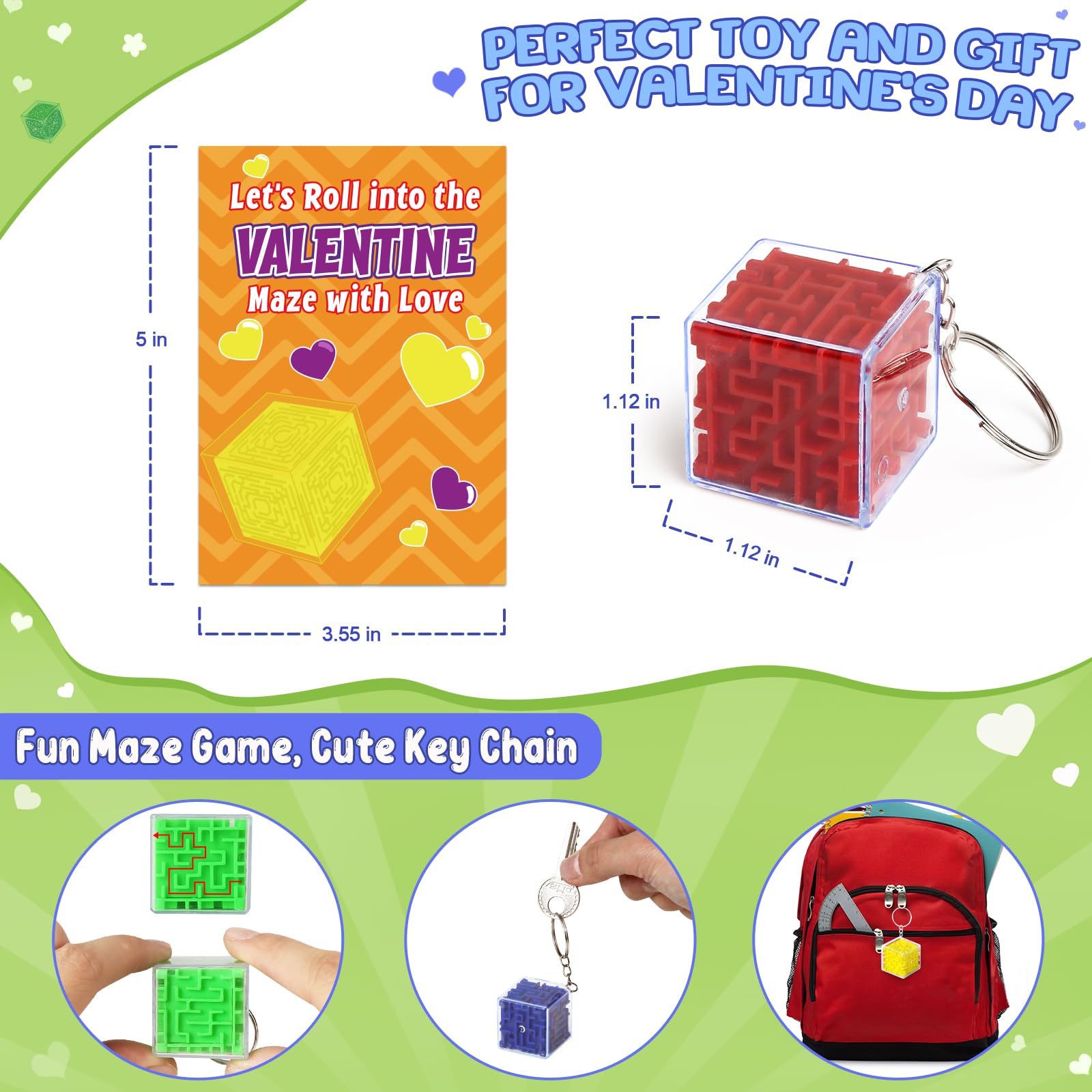 28 Pack Valentine's Day Cards for Kids with 3D Maze Puzzle Toys - Classroom Exchange Gifts, School Party Favors & Fun Keychains | Perfect for Valentine's Classroom Activities, Student Gifts & Holiday Celebrations