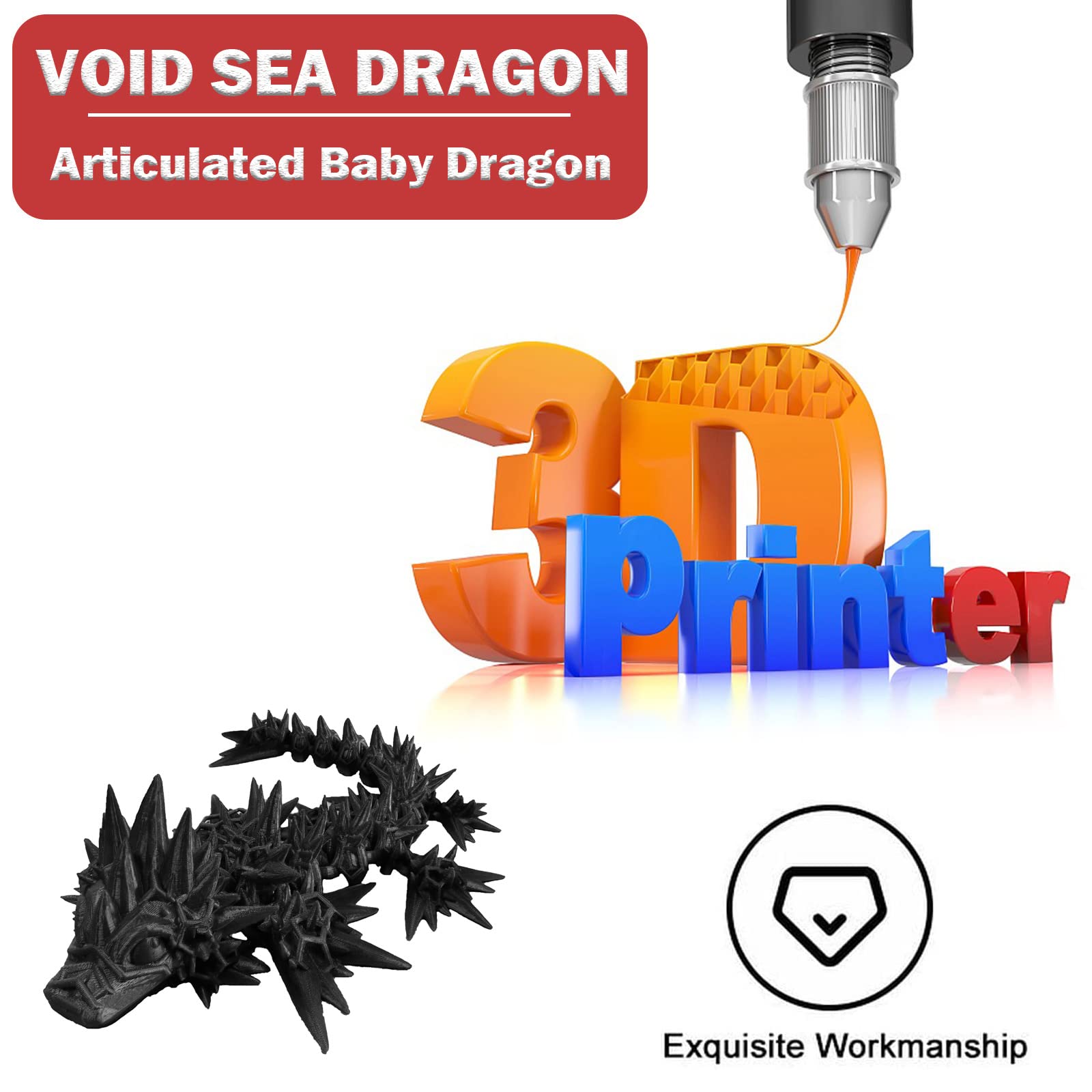 3D Printed Dragon Action Figure - Articulated Dragon Toy with Rotatable Joints for Stress Relief, 14 Inch Black Fantasy Collectible - Perfect for Desk Decor, Gift for Adults & Dragon Enthusiasts