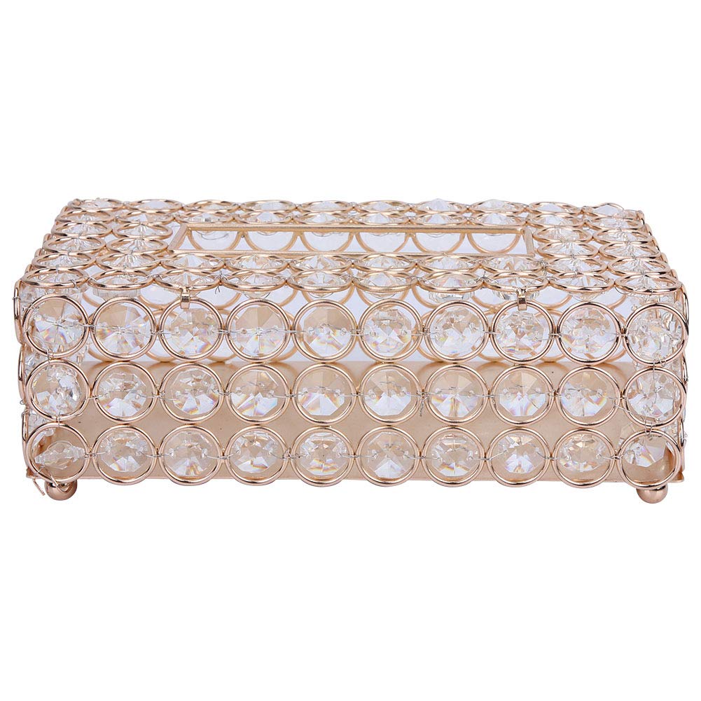 Crystal Tissue Box Cover - Decorative Rectangular Napkin Holder for Bathroom & Living Room (Gold) | Elegant Toilet Paper Box Organizer for Home Decor