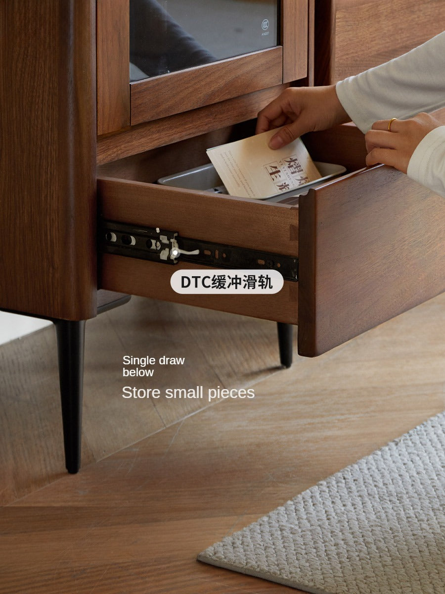 Solid Black Walnut Wood Rocking Side Cabinet - Handcrafted Rustic Nightstand for Bedroom, Living Room & Office Furniture