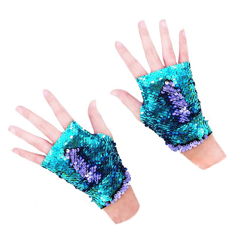 Sparkly Sequin Mermaid Fingerless Gloves - Glamorous Cosplay Accessories for Halloween, Christmas & Costume Parties - Perfect for Mermaid Costumes, Rave Outfits & Themed Events