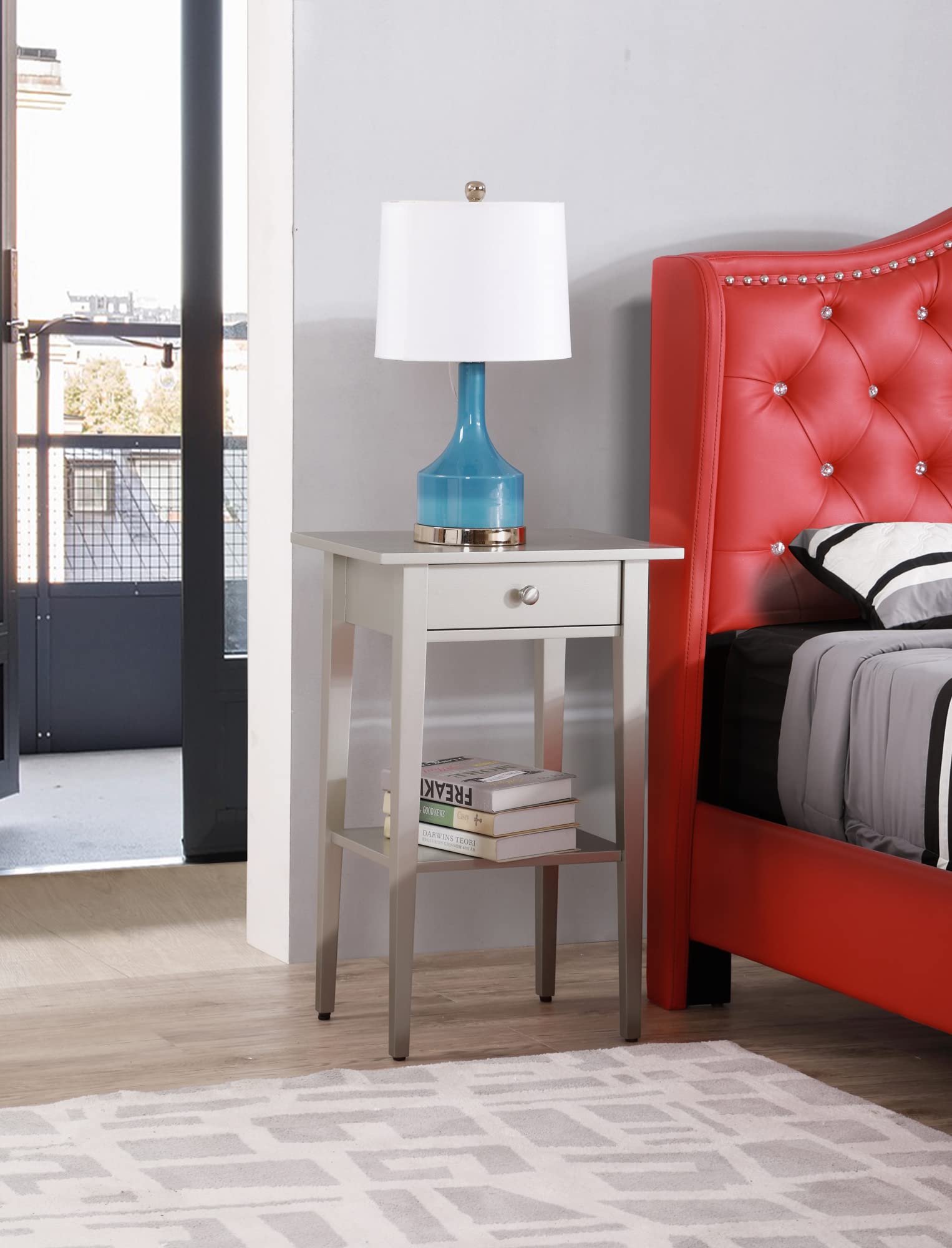 Dalton 1-Drawer Silver Champagne Nightstand - 28