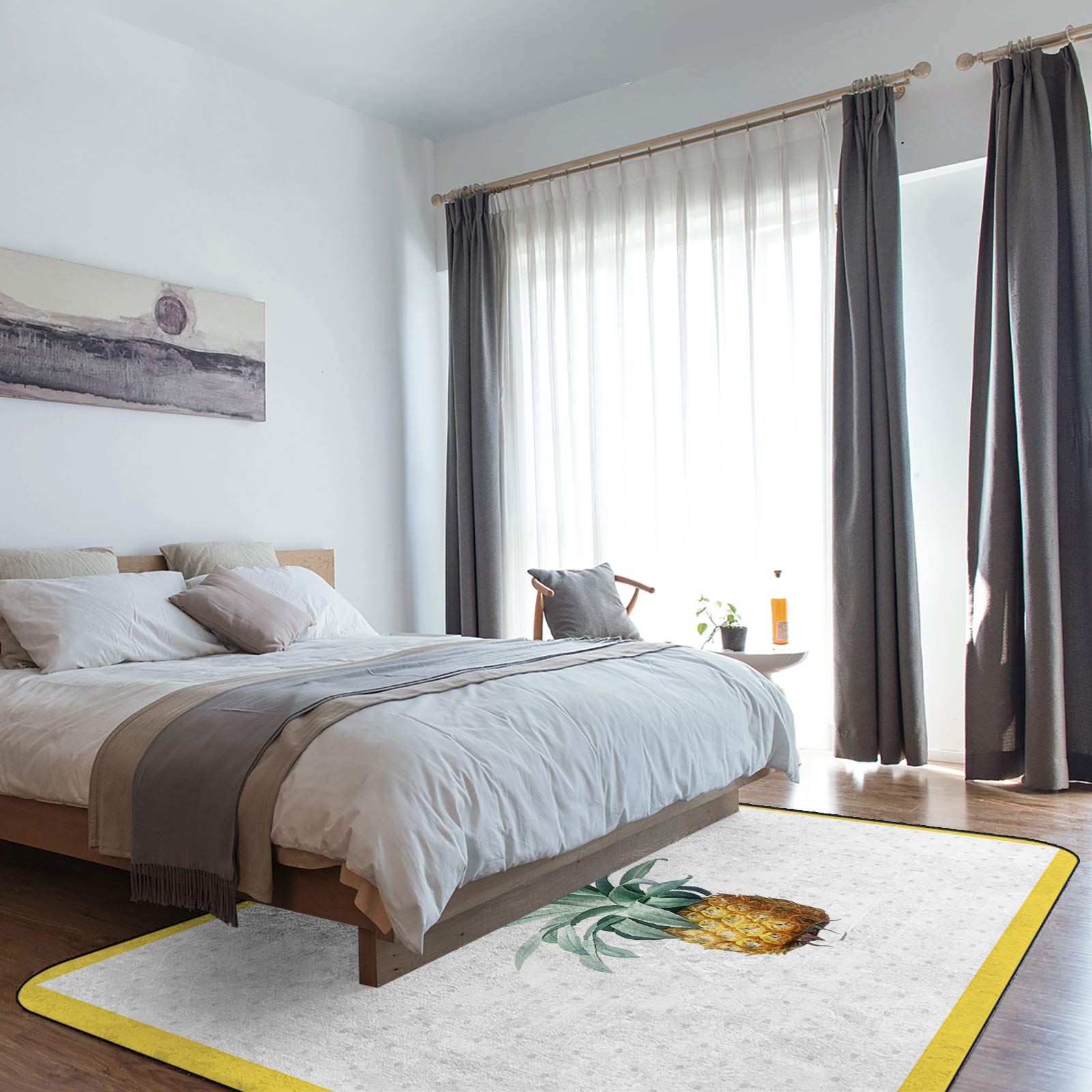 5' x 7' Modern Large Area Rugs - Non-Slip Throw Carpet for Living Room, Bedroom & Nursery - Summer Fruit Yellow Pineapple Green Leaf Design - Indoor/Outdoor Floor Cover - Perfect for Home Decor, Photo Backdrops & Kids Play Areas