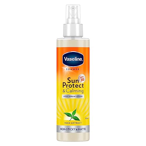 Vaseline Sun Protect & Calming SPF 30 Body Serum Lotion 180ml - Non-Sticky, Matte Finish Sunscreen for Daily Protection | Perfect for Outdoor Activities, Beach & Travel