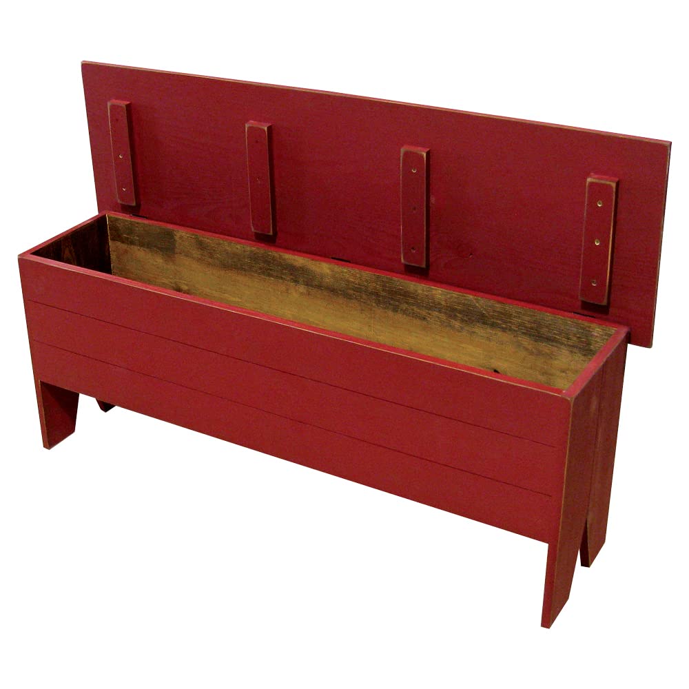 Rustic Entryway Bench 4 Feet Long - Solid Wood Hallway Seating with Storage Shelf (Old Red Finish) - Perfect for Farmhouse Entry, Mudroom, or Bedroom Décor