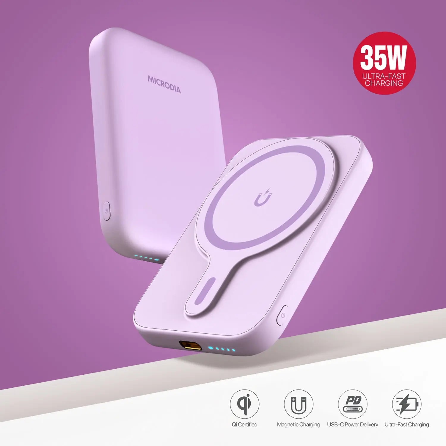 MICRODIA SNAPPower™ Anchor Magnetic Wireless Power Bank 10000mAh Portable Charger for iPhone Samsung Galaxy - Perfect for Travel, Camping & Emergency Charging