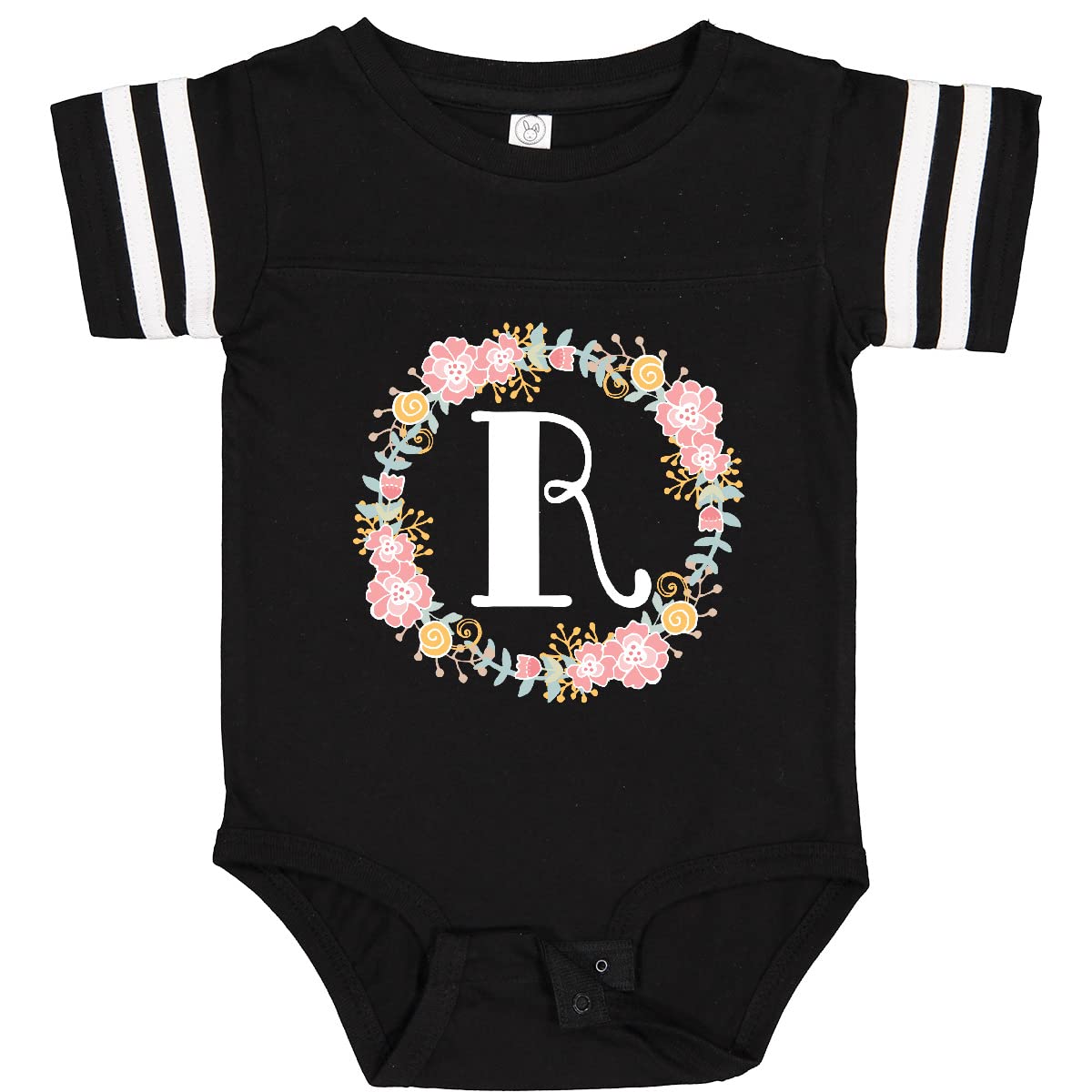 Inktastic Monogram Letter R Rose Floral Wreath Baby Bodysuit - Soft Cotton Infant Onesie for Newborns, Baby Showers & Photo Shoots