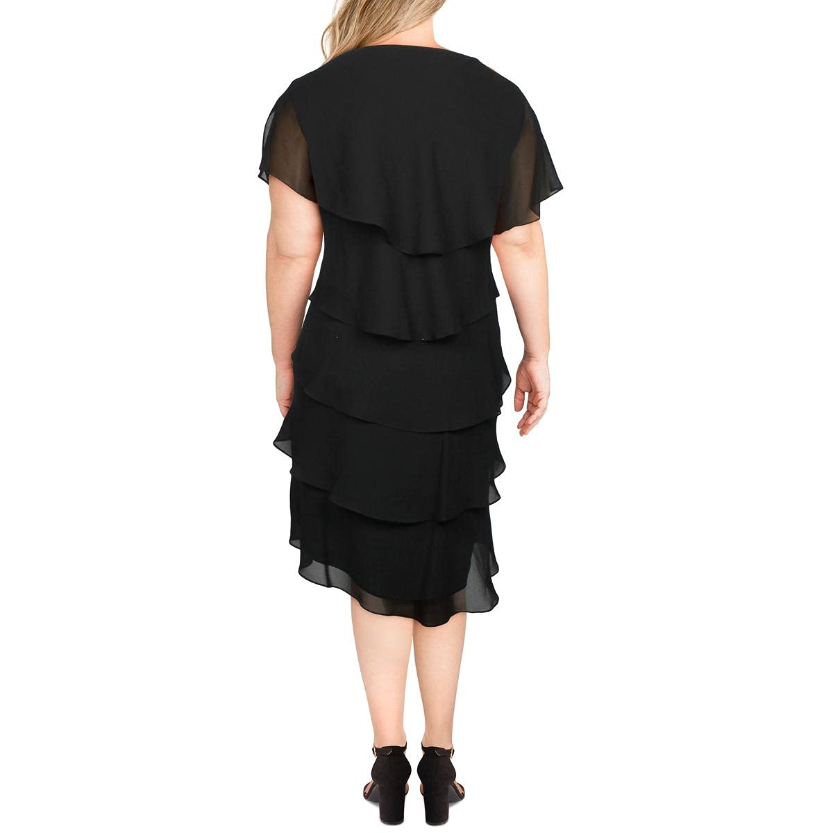 S.L. Fashions Women's Plus Size Tiered Maxi Dress - Flowy Summer Midi Dress with Ruffle Details for Casual Outings & Beach Vacations