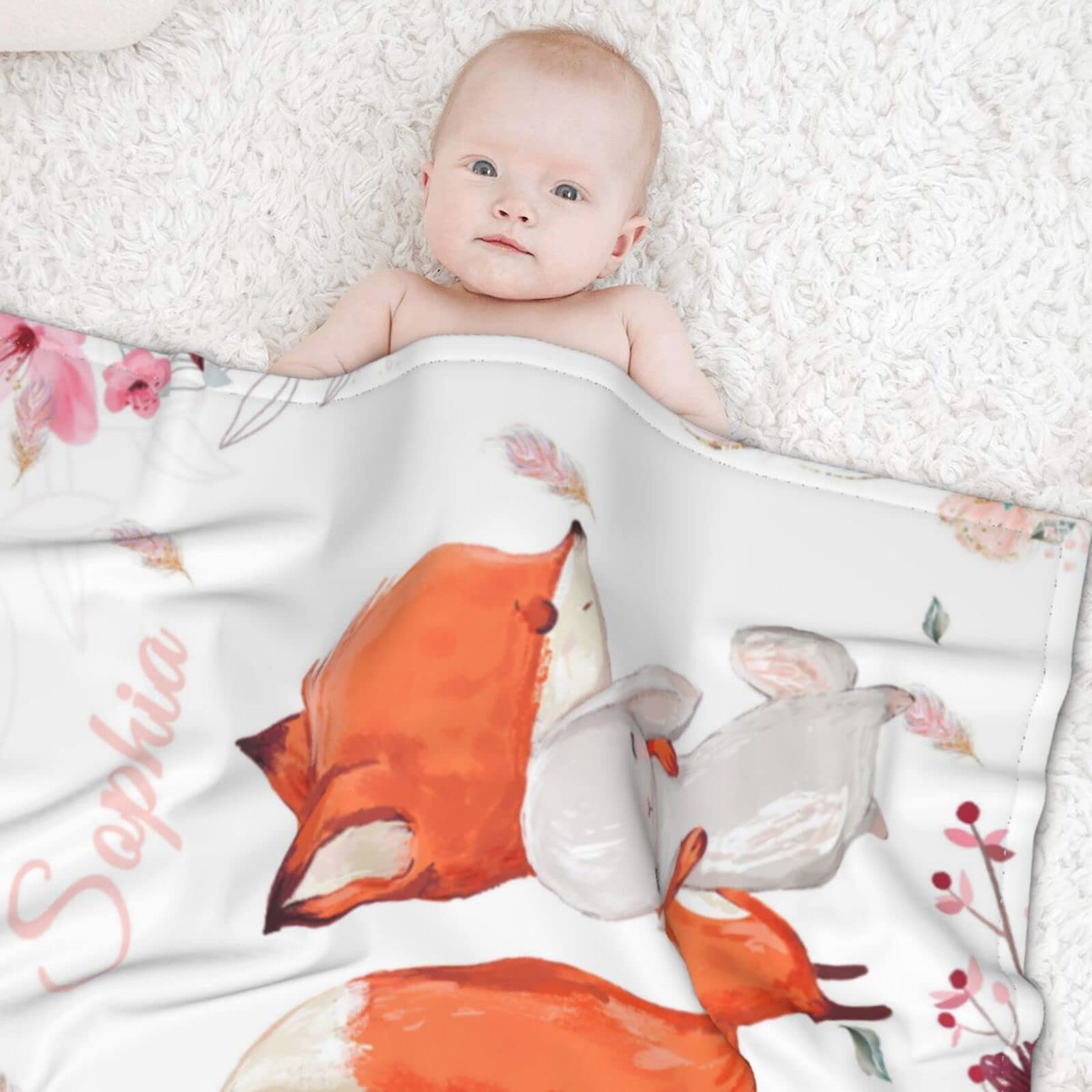 Personalized Baby Blankets for Boys & Girls - Custom Name Elephant Woodland & Sunflower Crown Design - Soft Newborn Blanket for Nursery, Christening, Photo Shoots & Baby Showers