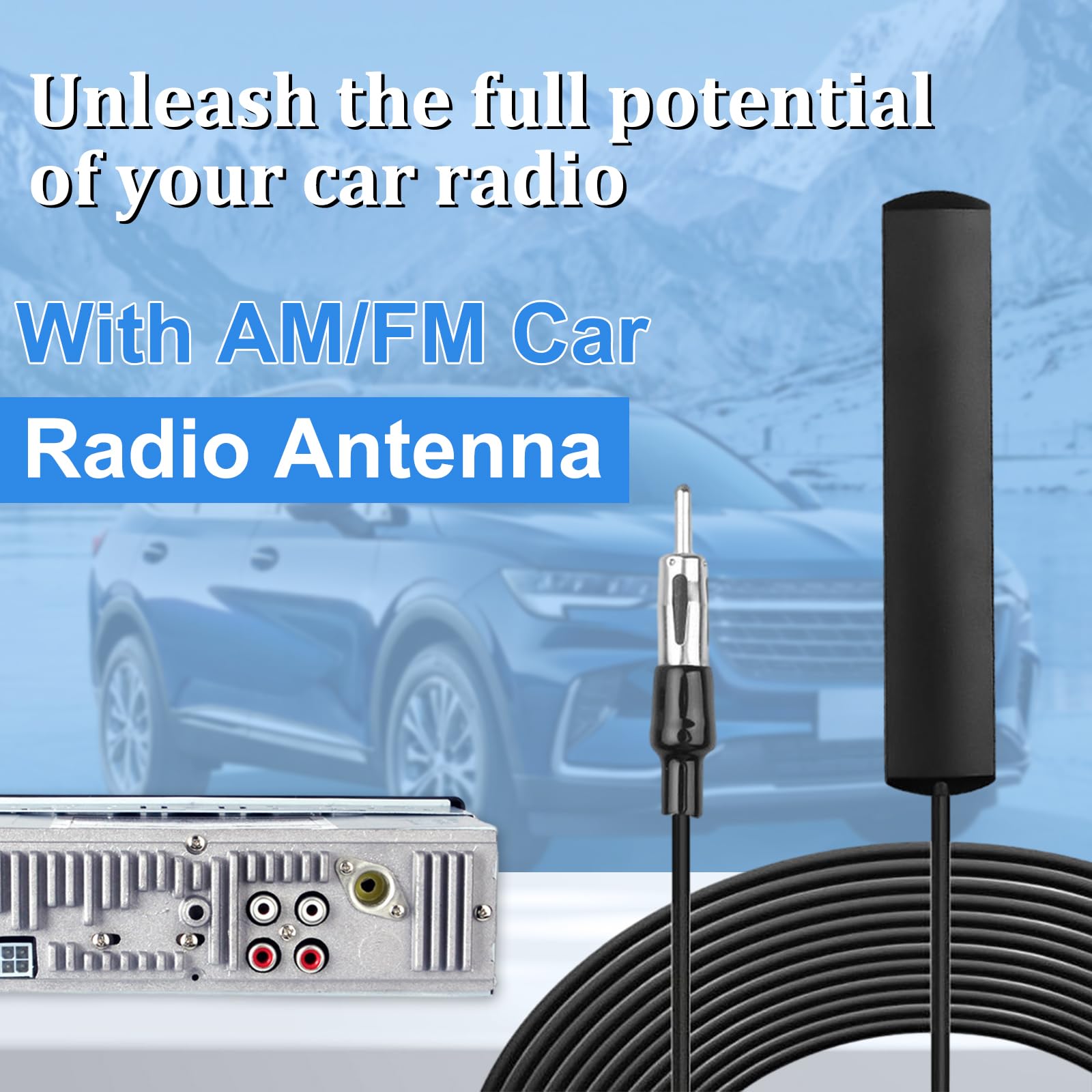 Universal Car Radio Antenna AM FM Hidden Windshield Adhesive Mount Patch Antenna with 10FT Cable & DIN Plug - Compatible with Vehicle, Truck, SUV Car Stereo Media Receiver - Perfect for Clear Radio Reception While Driving