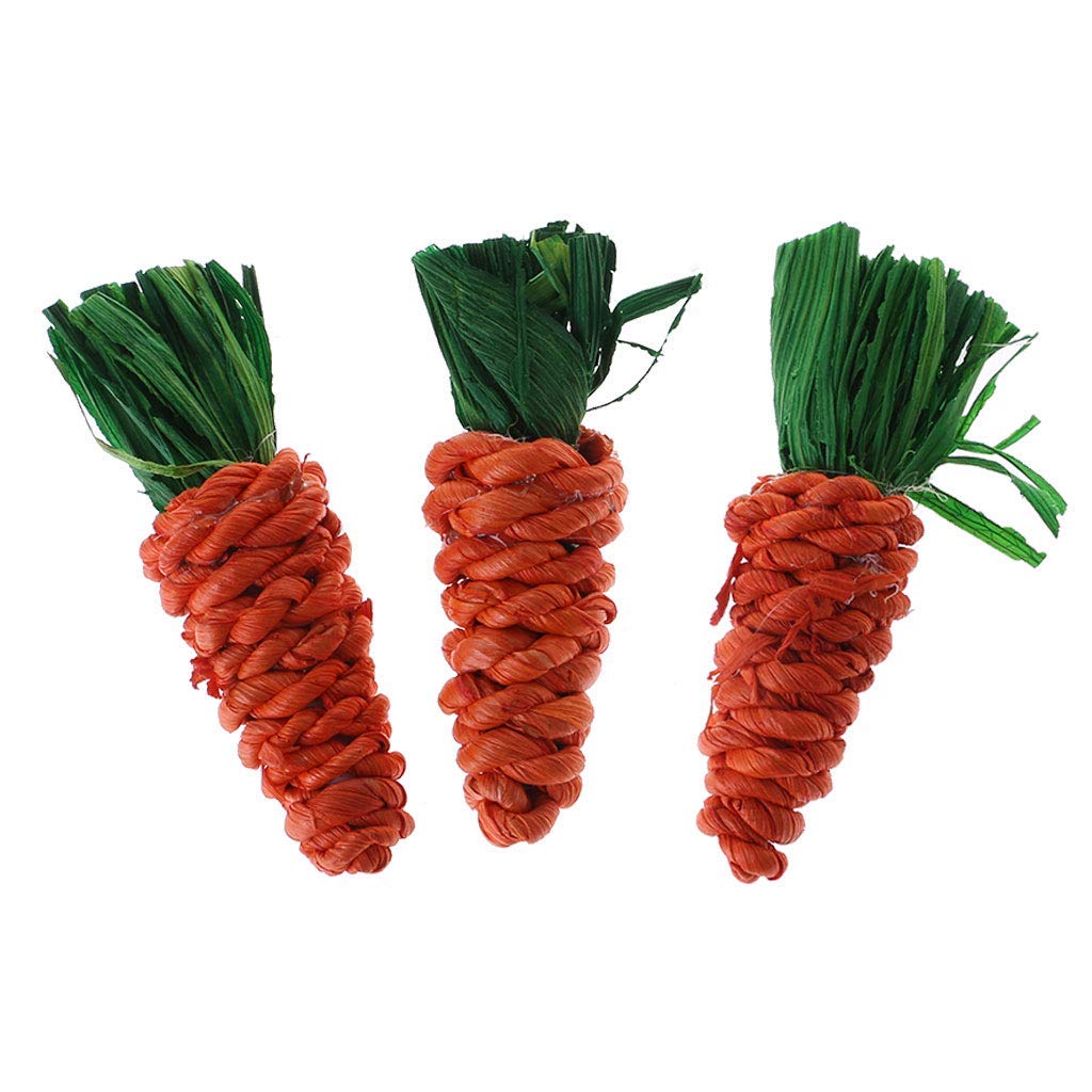 3Pcs Carrot-Shaped Rabbit Chew Toys for Hamsters & Guinea Pigs - Natural Wood Small Animal Teeth Cleaning Toys for Dental Health - Perfect for Cage Enrichment & Playtime