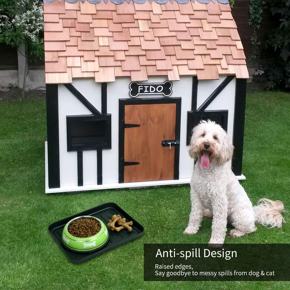 Premium Pet Food Tray Set of 2 - Non-Slip Waterproof Dog & Cat Feeding Mat - Spill-Proof Pet Bowl Mat for Messy Eaters - Also Works as Shoe Tray & Boot Tray - Perfect for Kitchen, Laundry Room & Pet Feeding Areas
