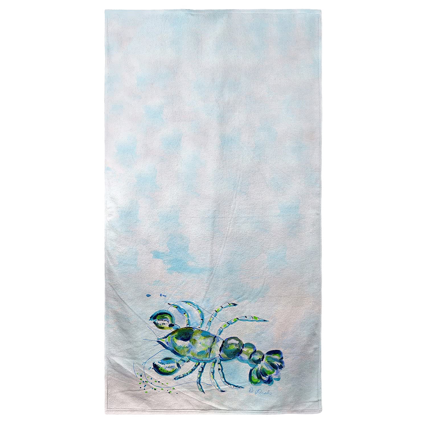 Betsy Drake Blue Crayfish Beach Towel - Large Soft Absorbent Quick-Dry Towel for Pool, Beach, Yoga & Travel - Coastal Decor & Summer Essentials