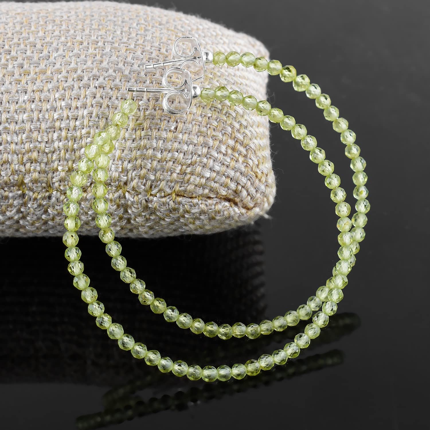 Natural Peridot Crystal Stone Beads Dainty Big Hoop Dangle Earrings for Women - August Birthstone Handmade Jewelry Gift for Mom, Wife, Girlfriend - Silver Plated Hoop Earrings for Anniversary, Birthday, Wedding & Special Occasions