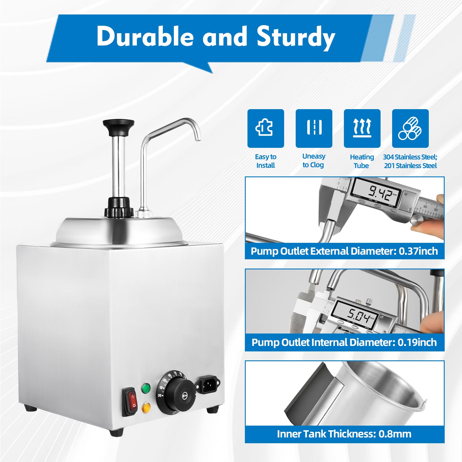 2.6Qt Stainless Steel Hot Melted Butter Dispenser Pump - Commercial Grade Restaurant Condiment Warmer for Cheese, Fudge, Caramel - Perfect for Topping, Baking & Food Service Stations