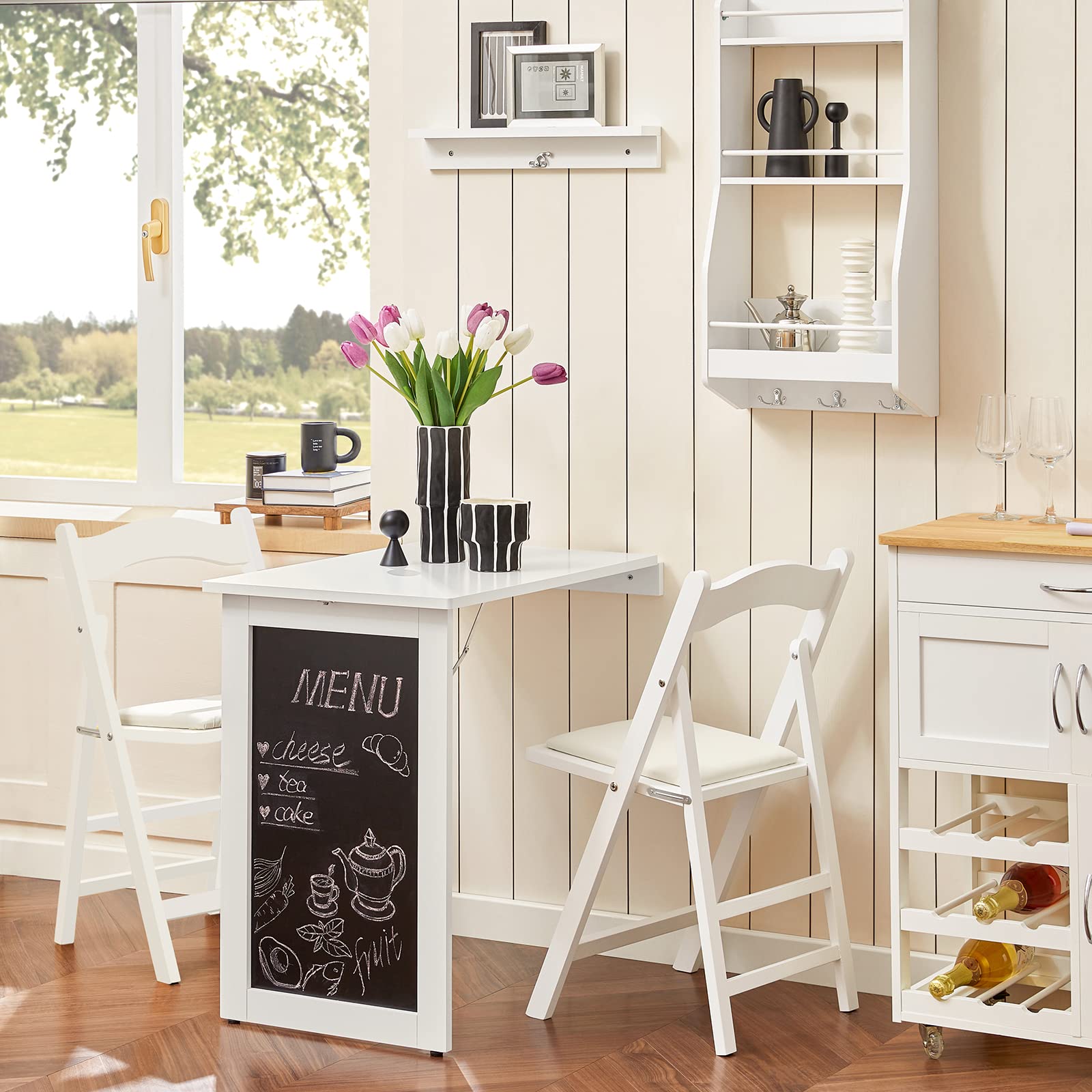 SoBuy Murphy Desk Wall-Mounted Folding Table - Space Saving Floating Desk with Chalkboard for Kitchen, Dining & Home Office - White FWT20-W - Perfect for Small Apartments & Compact Workspaces