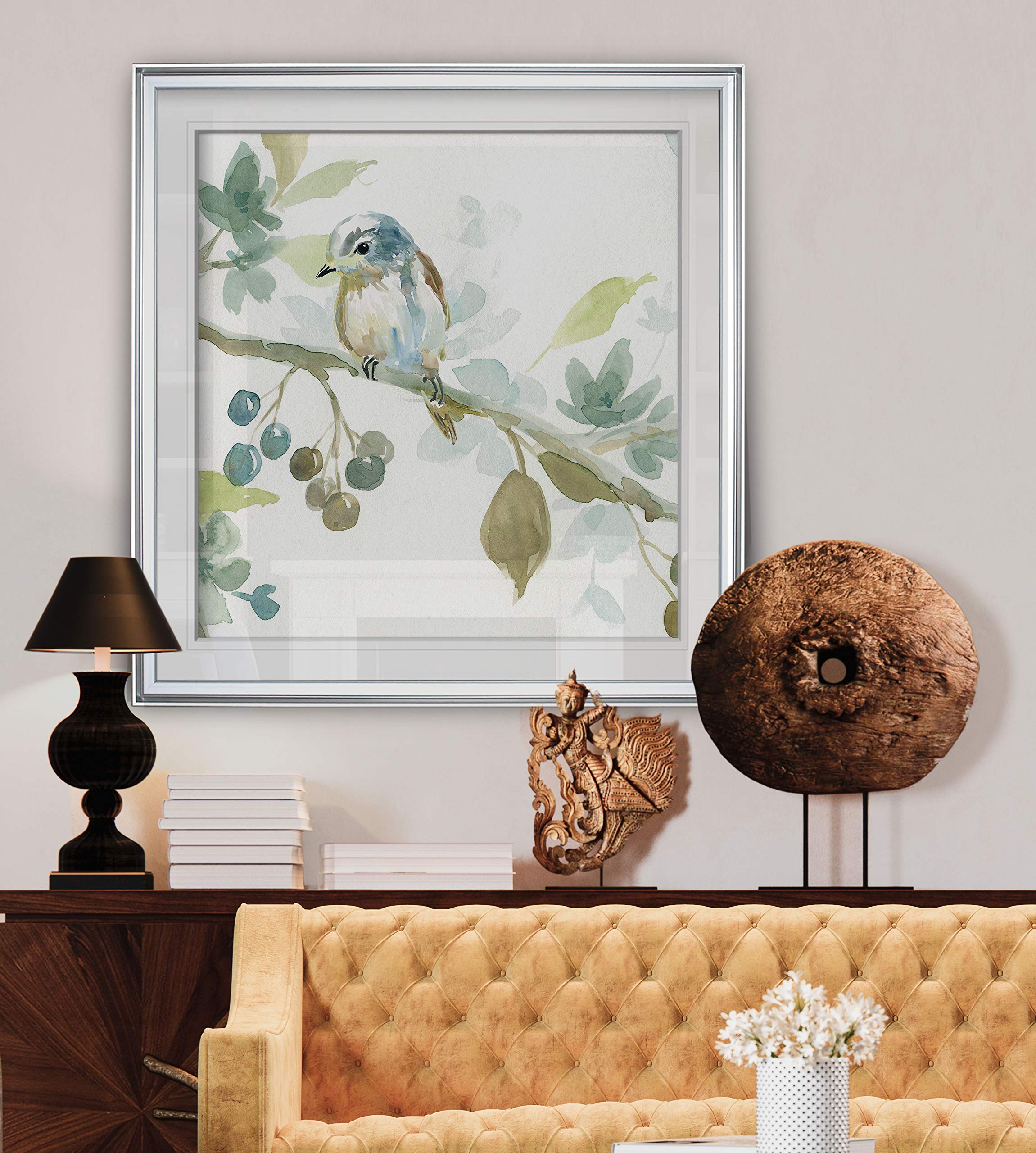Spring Melody II Contemporary Bird Art Painting - Framed Giclee Canvas Print, Scenic Animal Wall Decor for Living Room & Bedroom