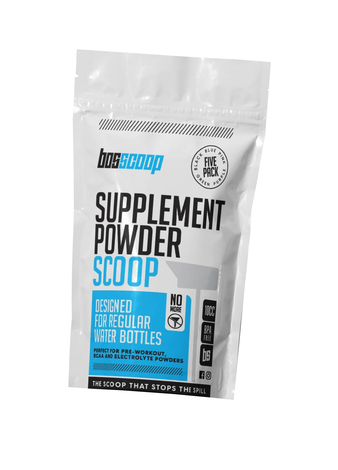 Bosscoop 5-Pack No Spill Water Bottle Scoop - BPA Free Protein Powder & Supplement Scooper for Gym, Travel & Daily Use - Perfect for Pre-Workout, Creatine & Nutrition Shakes