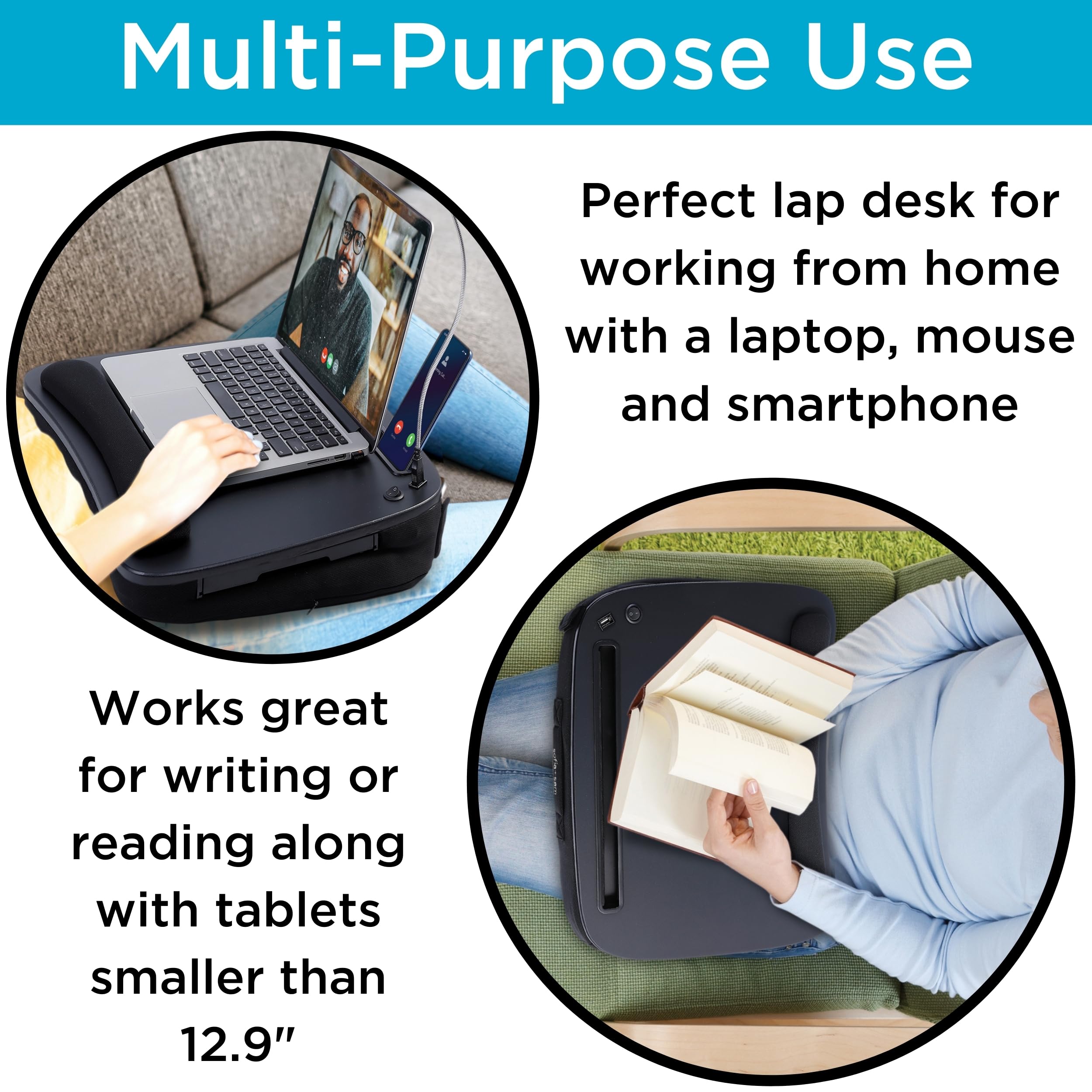 BIRDROCK HOME Adjustable Lap Desk with Memory Foam Cushion - Portable Laptop Tray with USB Light & Mouse Pad - Fits 15