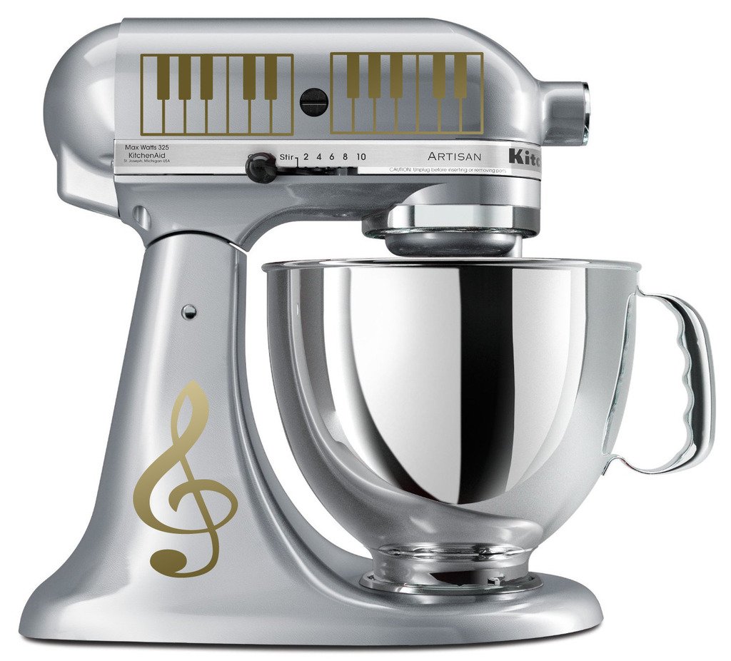 Treble Clef & Piano Keys Vinyl Decal Set - Gold Kitchen Mixer Stickers for Stand Mixers & Appliances - Perfect for Baking Enthusiasts & Music Lovers