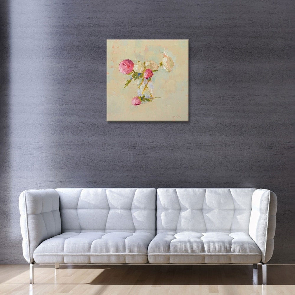 Peonies in Glass No. 2 Gallery Wrapped Canvas Wall Art - Floral Home Decor for Living Room, Bedroom & Office