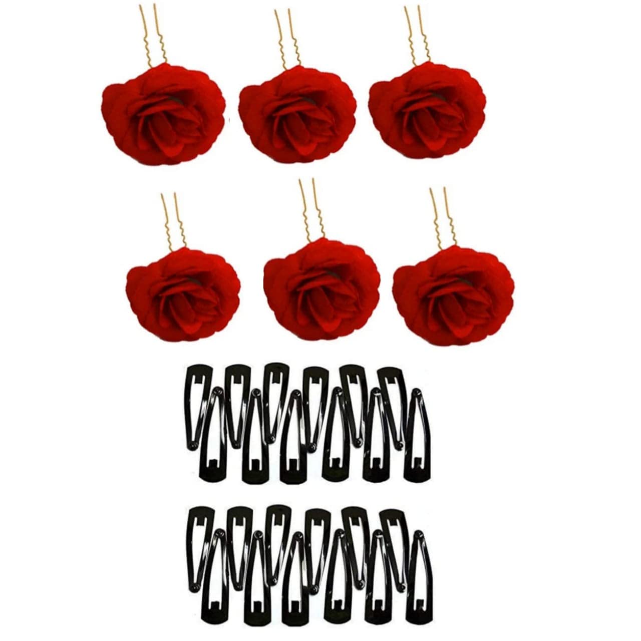 Zintalic 6 Pcs Bridal Rose Hair U Pins & 24 Pcs TikTok Clip Hair Accessory Set - Floral Juda Pins for Wedding, Prom, Bridesmaids, and Special Occasions