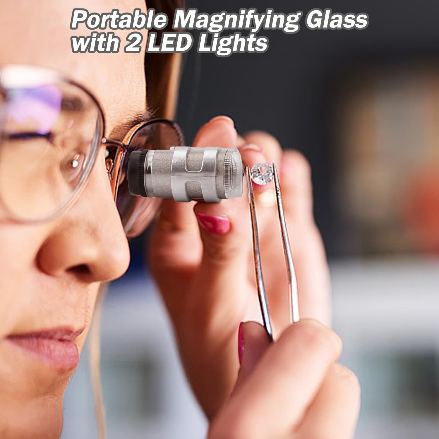 45X Mini Pocket Magnifying Glass with 2 LED Lights - Jewelers Loupe for Jewelry, Coins, Antiques & Stamps - Portable Microscope for Hobbyists, Collectors & Inspection Work