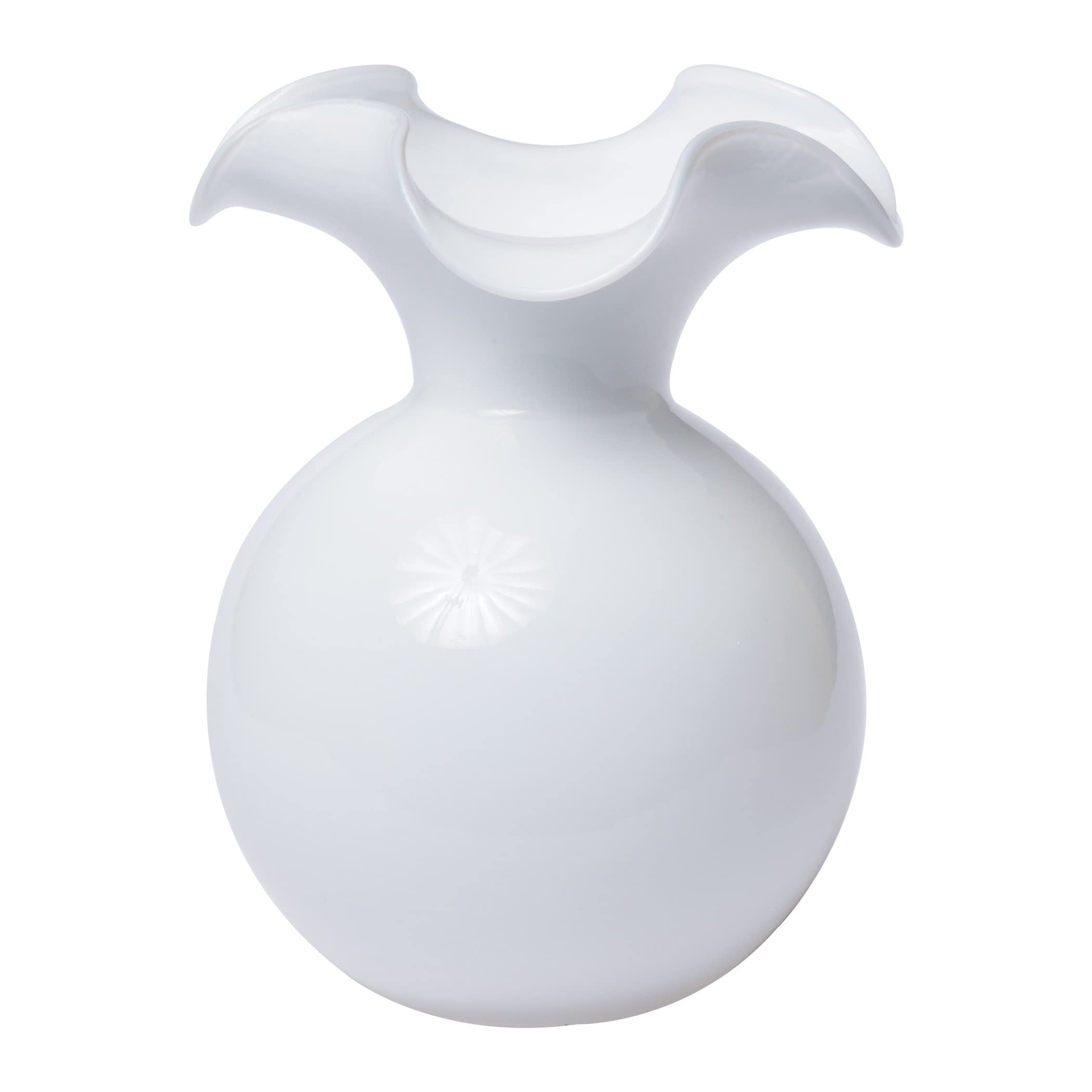 Vietri Hibiscus Glass White Medium Fluted Vase - 10 Inch Italian Mouth Blown Vase for Dining Table, Entryway & Home Decor - Perfect for Floral Arrangements and Elegant Centerpieces