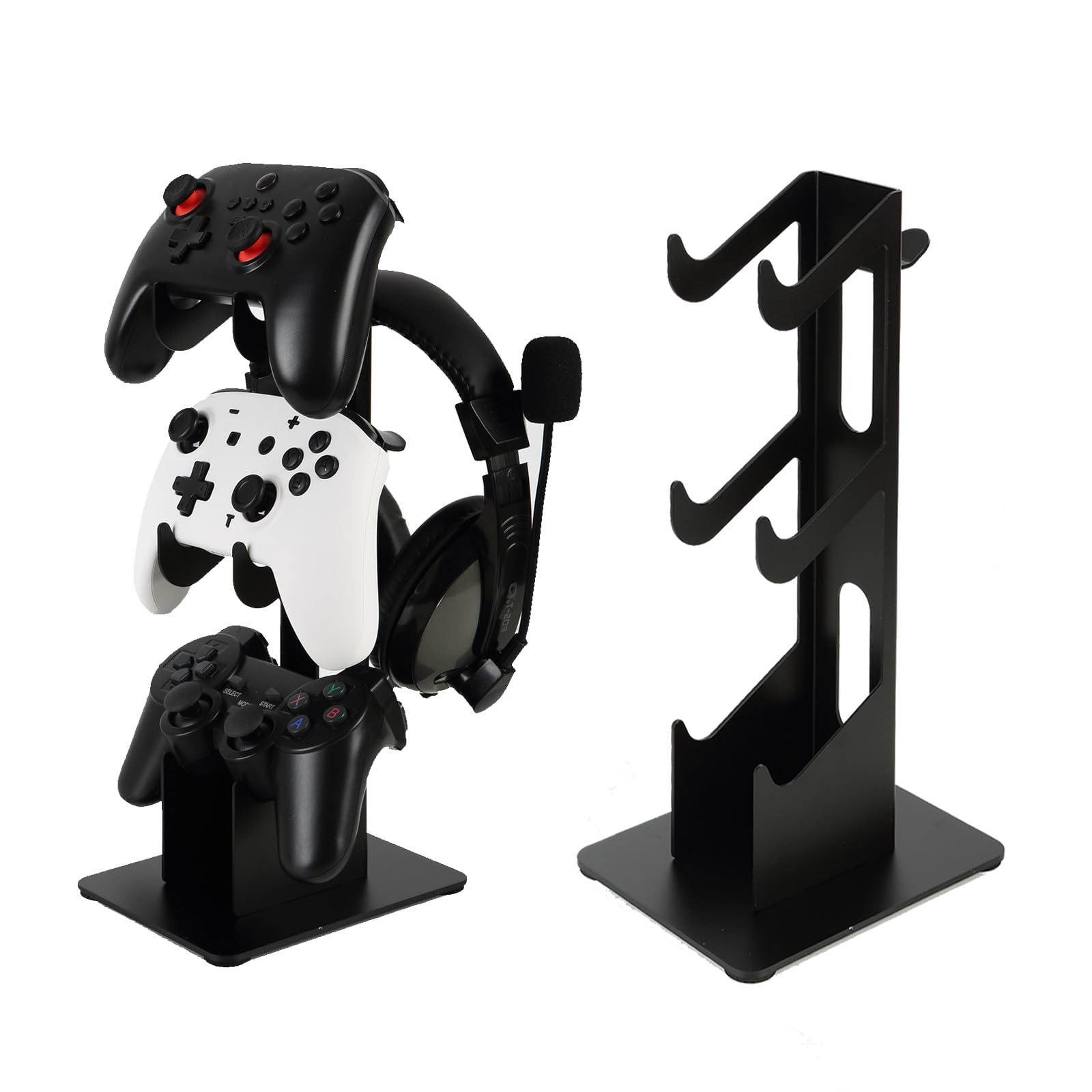 3-Tier Aluminum Controller and Headset Stand for Gaming Desk - Universal Snap-on Hanger for PS5, Xbox, PC Accessories - Perfect for Organized Gaming Setup and Streamer Battlestation